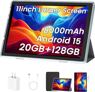 2026 Upgraded Android 15 Tablet,11 inch Tablets, Octa Core CPU, 20GB+128GB+1TB Expansion,8000mAh Battery+ 18W Fast Charging, Wi-Fi6, Dual Cameras, Support Widevine L1 Google Kids Space