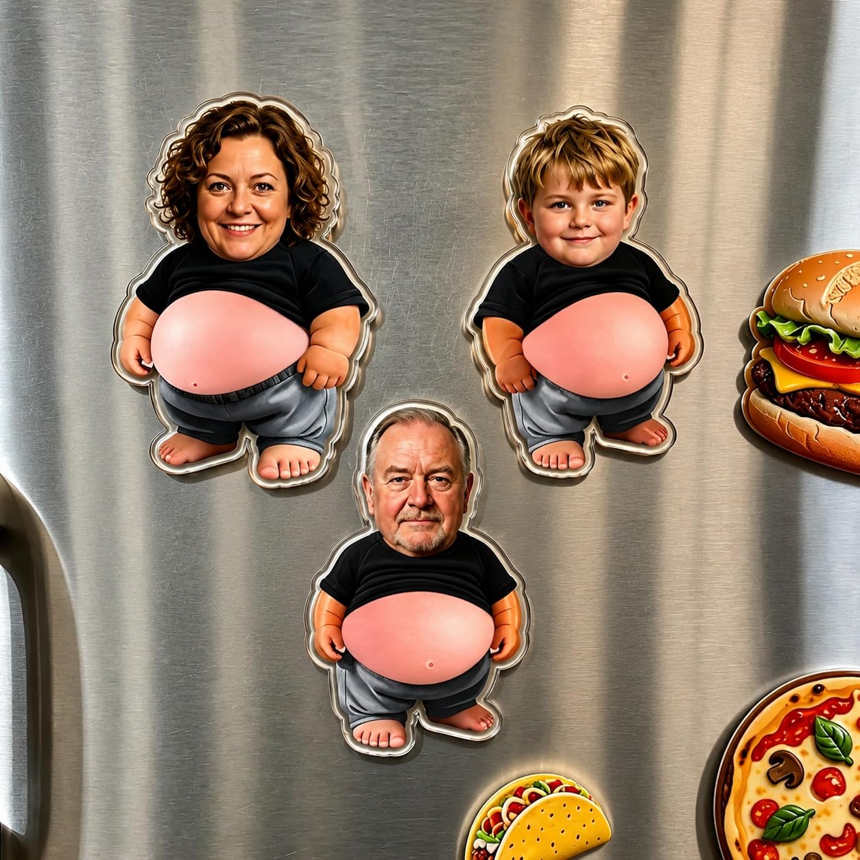 Custom Funny Squishy Belly Fridge Magnets, Personalized Face Squishy Refrigerator Magnets Pressable Belly, Squeezable Belly Fridge Decor, Stress Relief Gift (B-3PC)