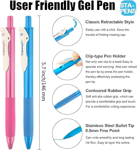 Miniatura 6 de 10 bolígrafos de tinta de gel de colores STAPENS bolígrafo de gel de punta fina de 0020in con tinta de secado rápido bolígrafos retro para diario