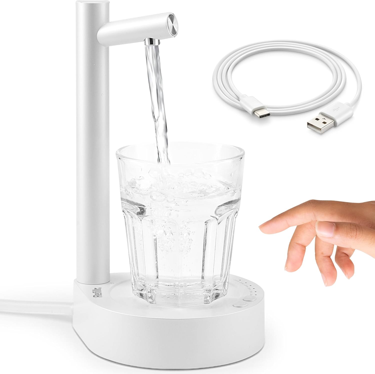 Advanced Portable Desktop Water Dispenser | Universal Pump for 1-5 Gallon Jugs | Predetermined Water Delivery in Ounces | Extender for Taller Drinkware | Home, Office, Outdoors | USB-C Charging