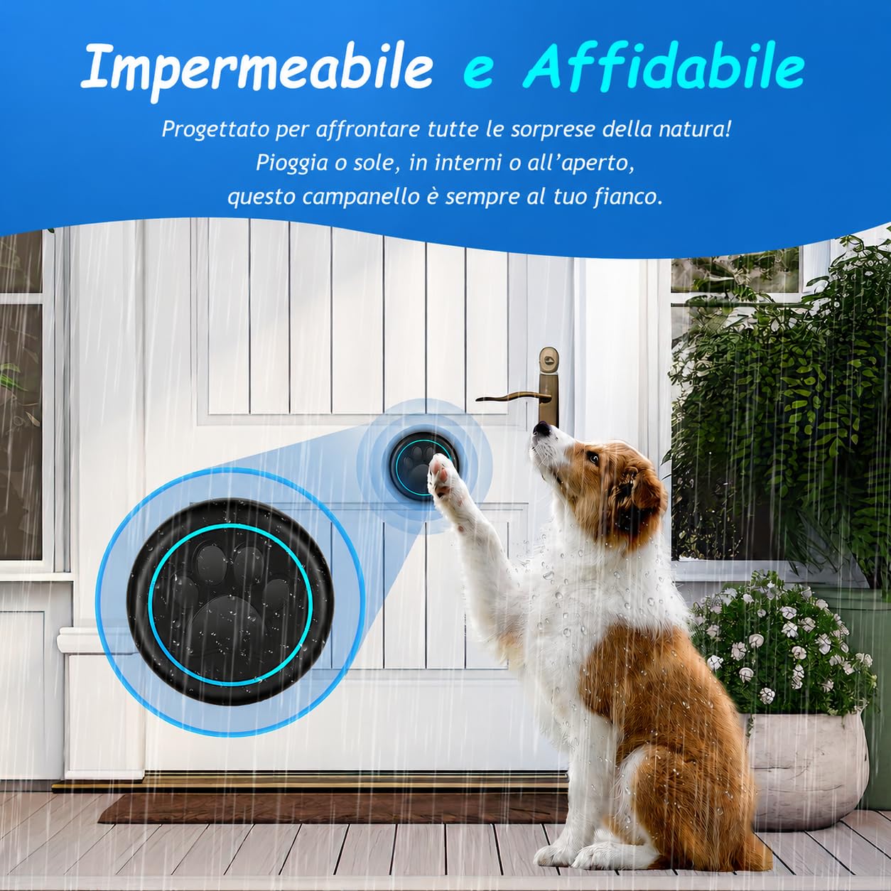 A6 BK Campanello per Uscire Cane Senza Fili 300 m – Campanello Educazione Cane con LED, 60 Melodie, Impermeabile, Accessorio per Addestramento Cane Toilette (1 Campanello e 2 ricevitori)