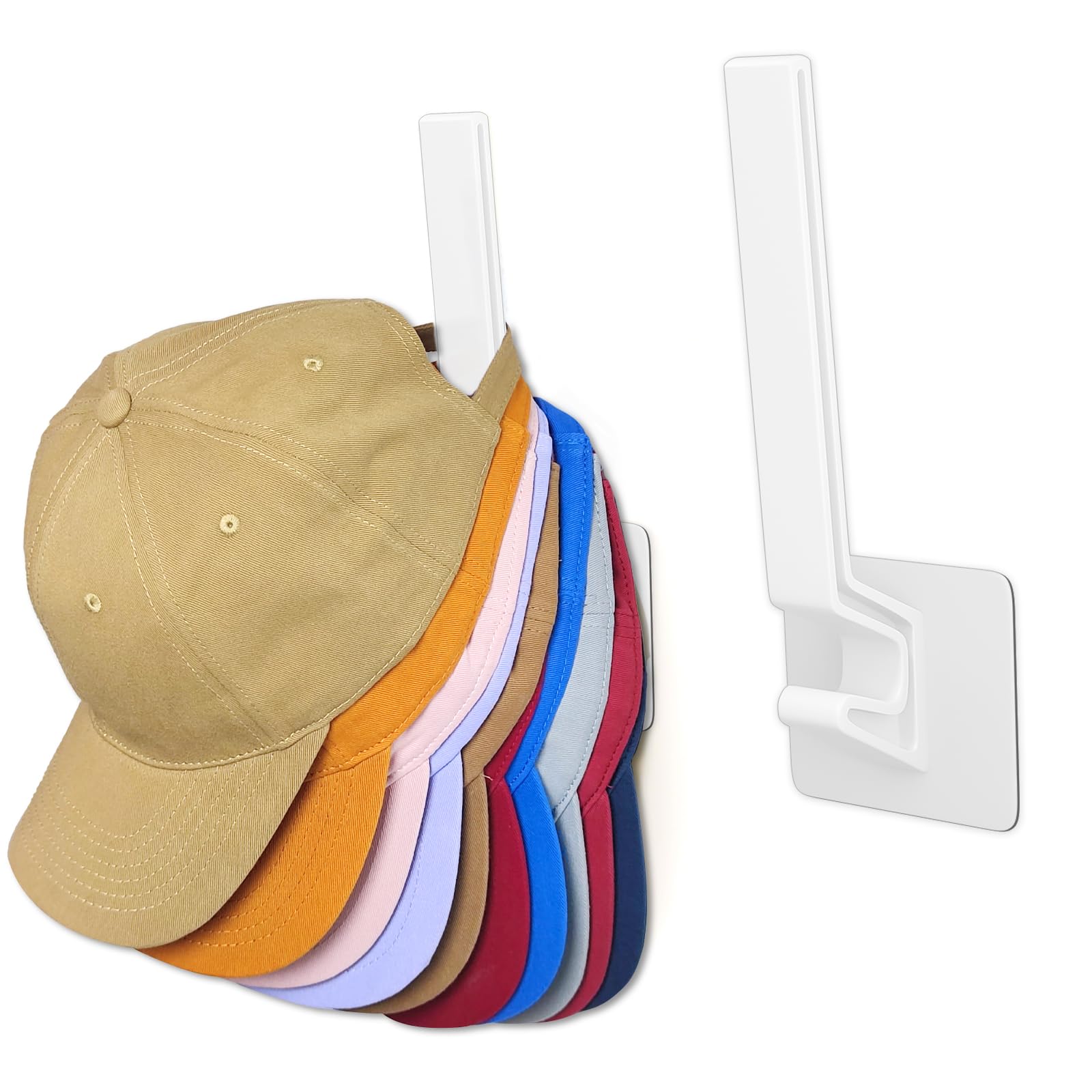 Adhesive Baseball Hat Organize for Wall, Ball Caps Hooks Storage, No Drilling Hat Rack Wall Mount, Hat Hanger for Baseball Cap Display, White, 2 Pack
