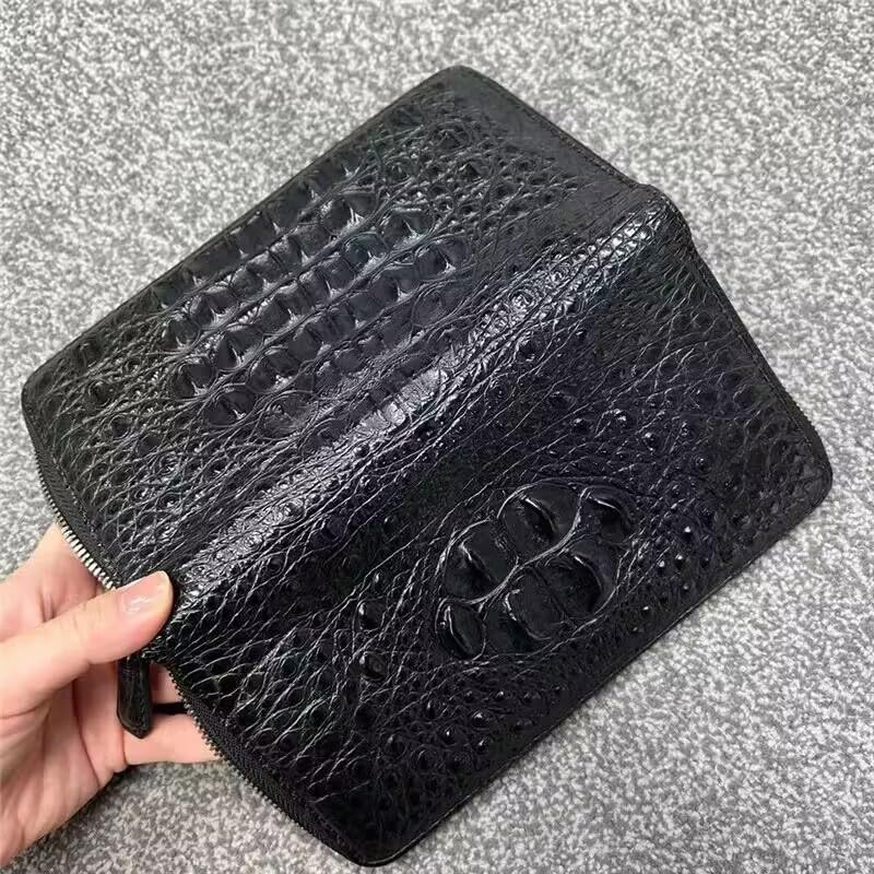 Authentic Alligator Leather Male Clutch Purse Men Classic Black Long ZIP Wallet Genuine Crocodile Skin Male Large Card Holders4