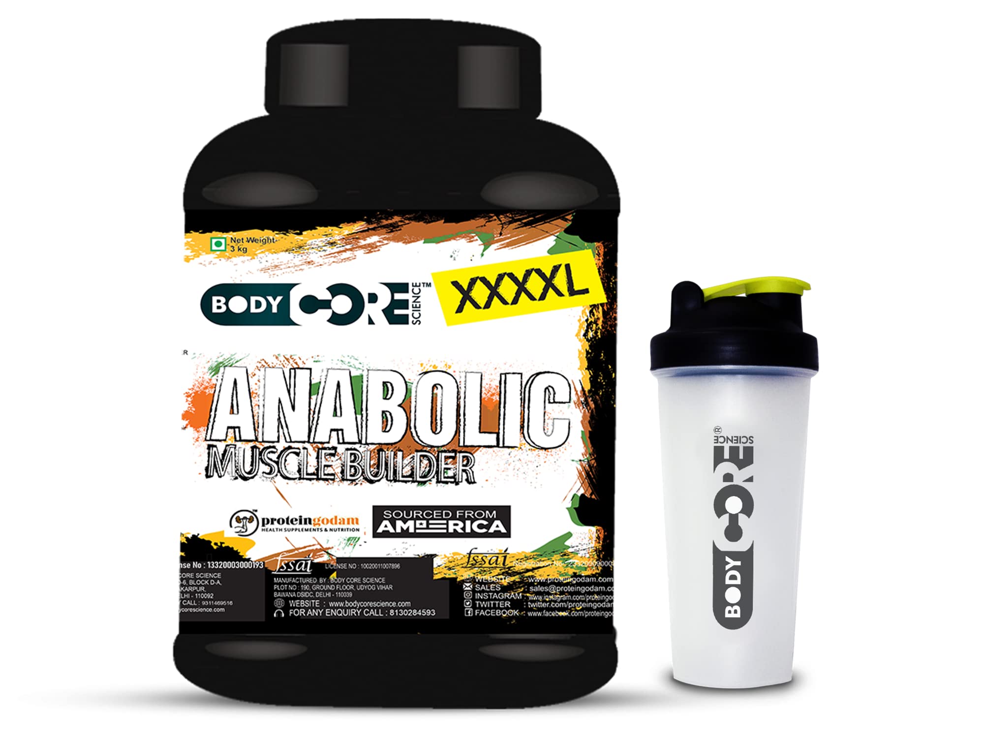 Body Core Science XXXXL Anabolic Muscle Builder-3Kg With Shaker (Vanilla)