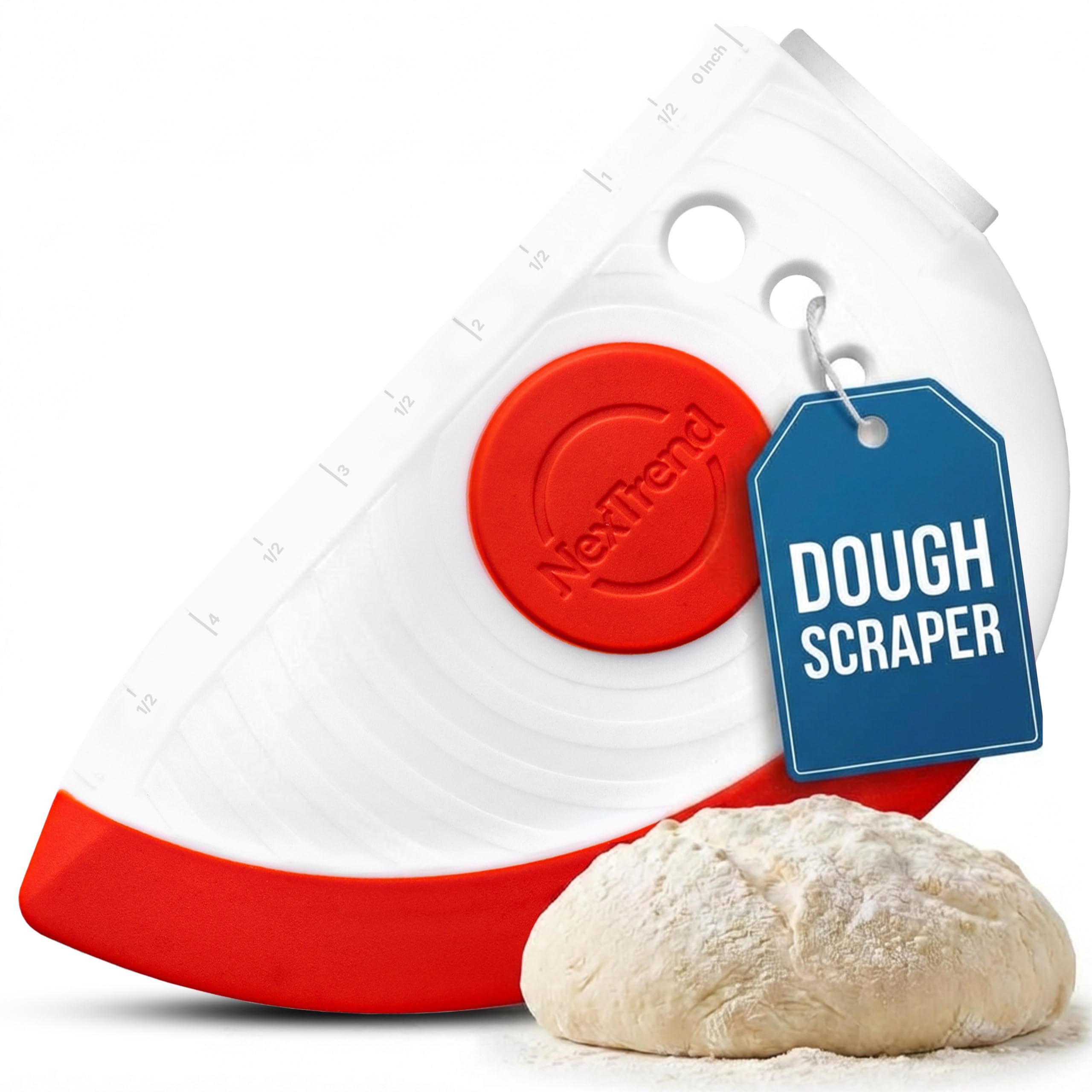 5-in-1 Dough Scraper & Flexible Bowl Scraper by Nextrend, Bread Scraper with Stainless Steel Edge, Ruler & Herb Stripper – BPA Free, Dishwasher Safe -