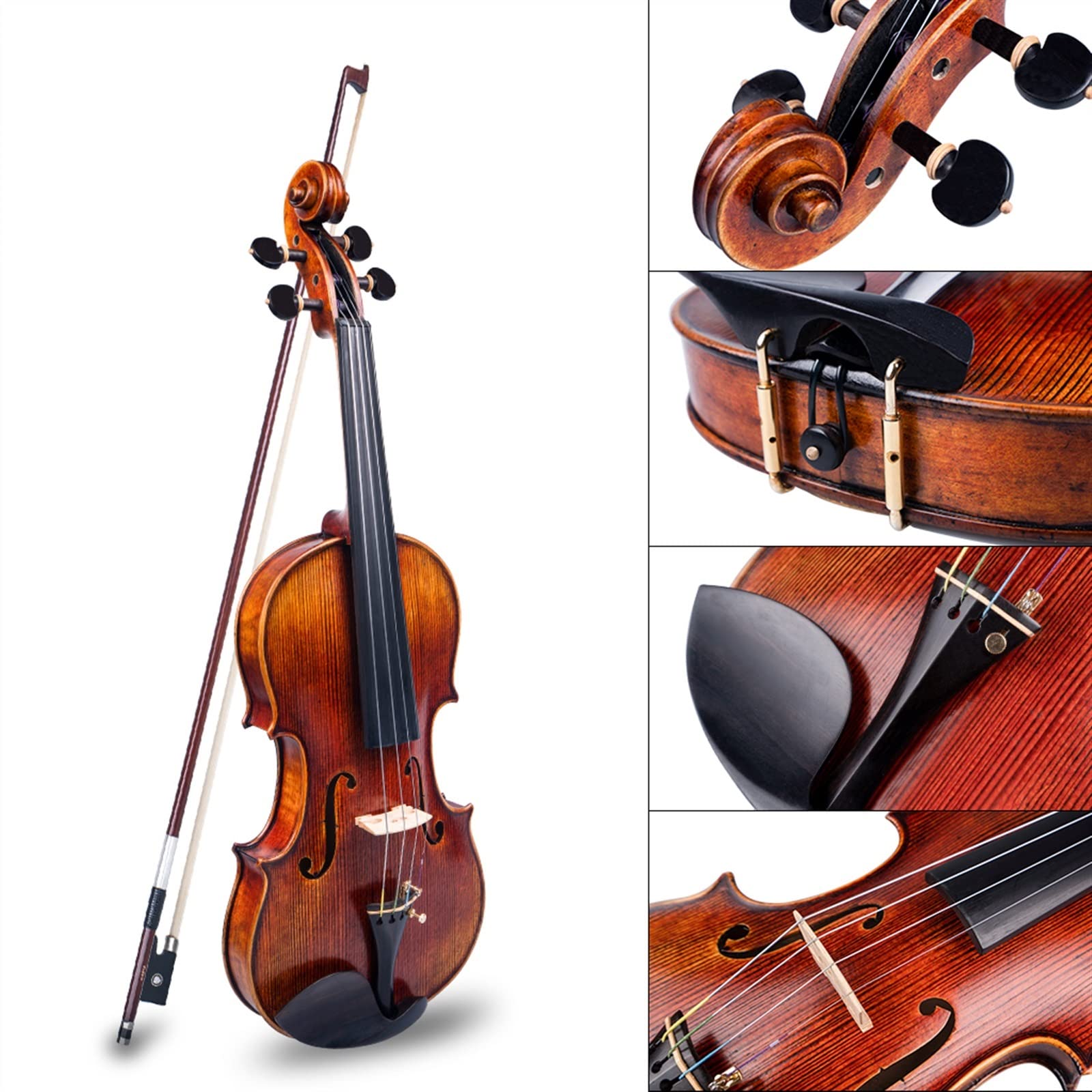 Violon Student Kit Violino 4/4 con Custodia per Violino in Fibra di Carbonio Arco in Legno Brasiliano