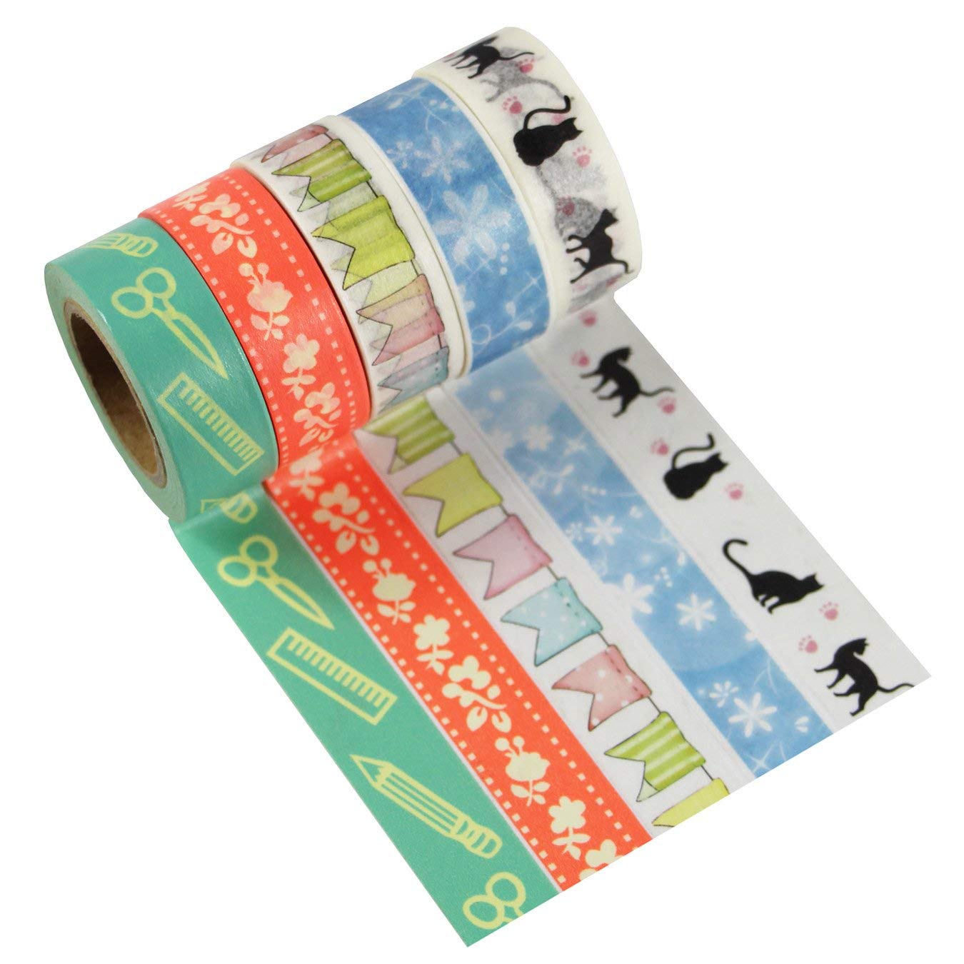 5 Rolls Washi Masking Tape Washi Tapes Decorative Crafts Scrapbooks (Design 9037)