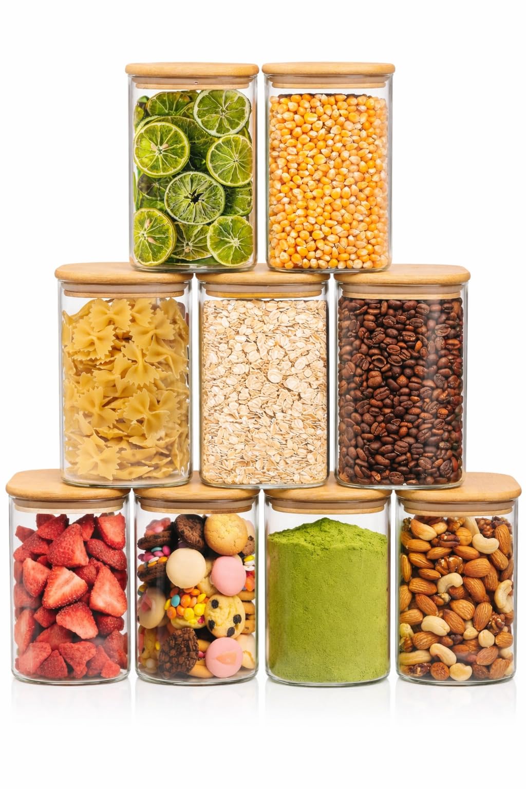 Print Maniacs Transparent Glass Storage Jars With Bamboo Lids Airtight Kitchen Canisters For Coffee Sugar Tea Storage Clear Glass Containers Pantry Organisation Food Storage Jars Various Sizes