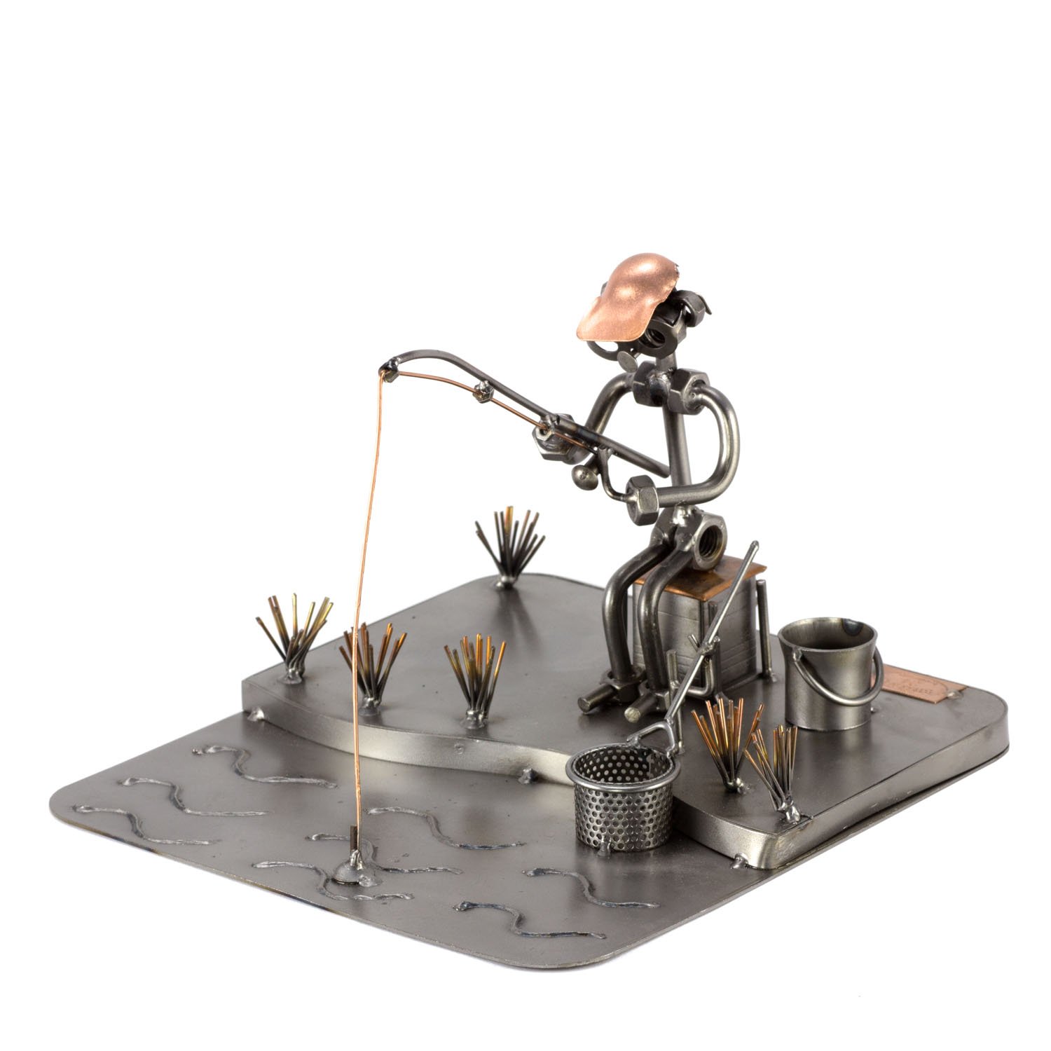 Steelman24 I Omini di Viti Pescatore Sventurato I Idee Regalo Originale I Soprammobili in Metallo I Modellino