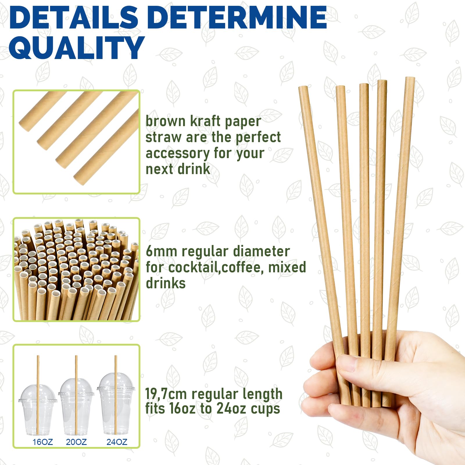 Lives on Green Brown Kraft Paper Straws, 19,7 x 0,6cm, for Milk Juice, Tea, Hot or Cold Drinks - 100% Biodegradable, 250 Counts - Image 4