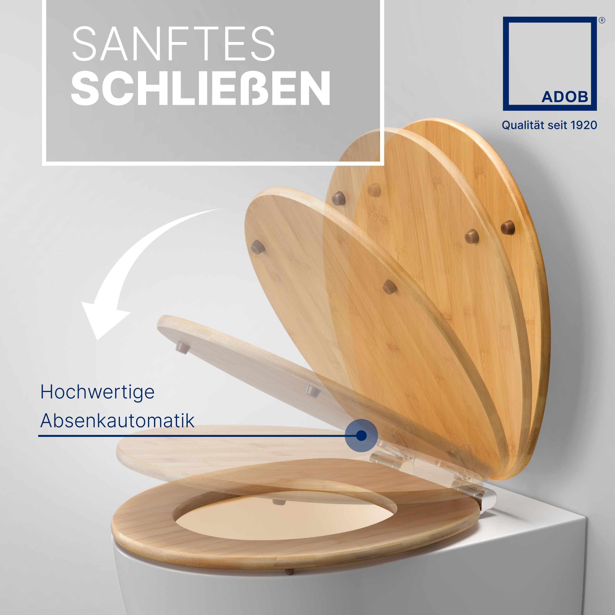 ADOB WC Sitz Klobrille Bambus dunkel aus echtem Bambus mit Absenkautomatik Bamboo natur, 33325