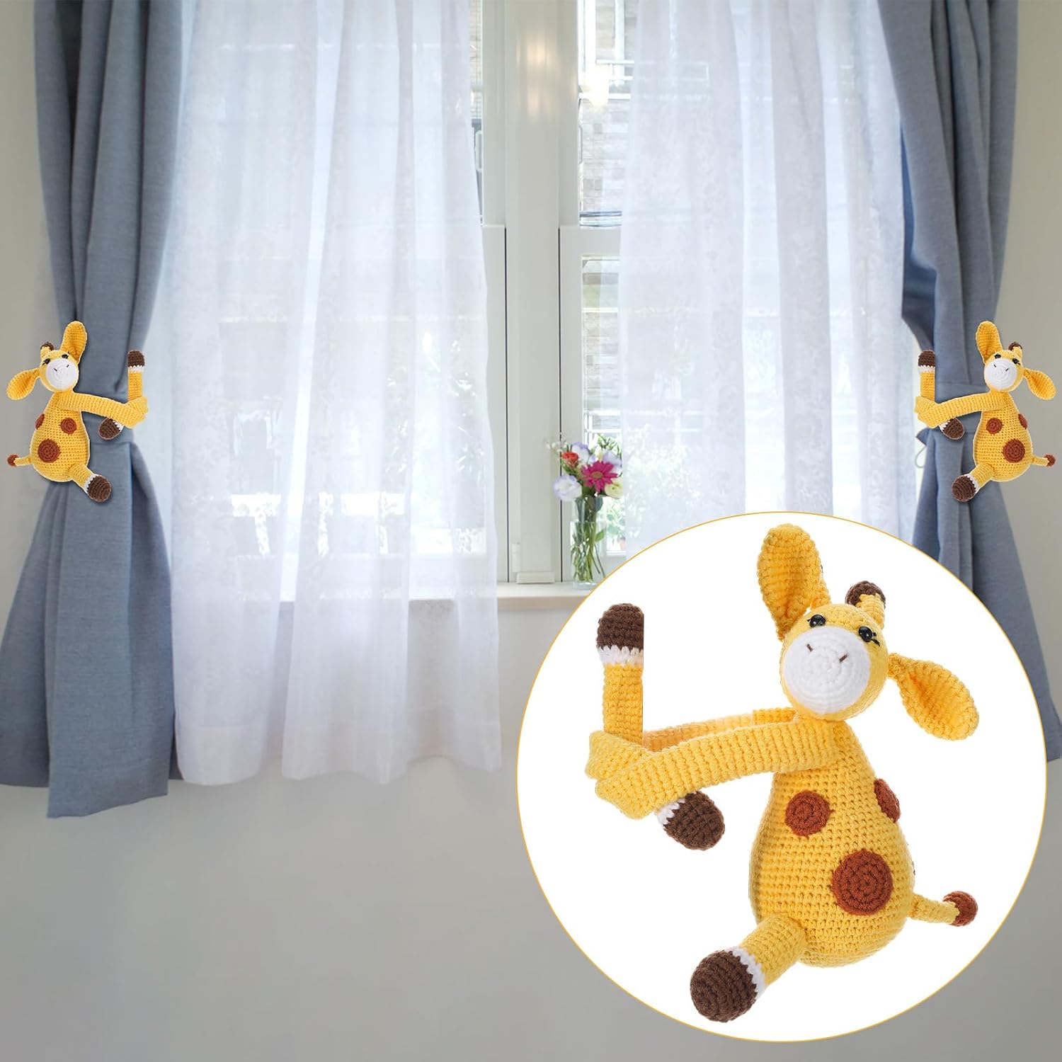 Moukeren Safari Animals Curtain Tie Back Giraffe Shape Curtain Tie Back Jungle Animal Decor Accessories for Themed Bedroom Window Home Office (Right)