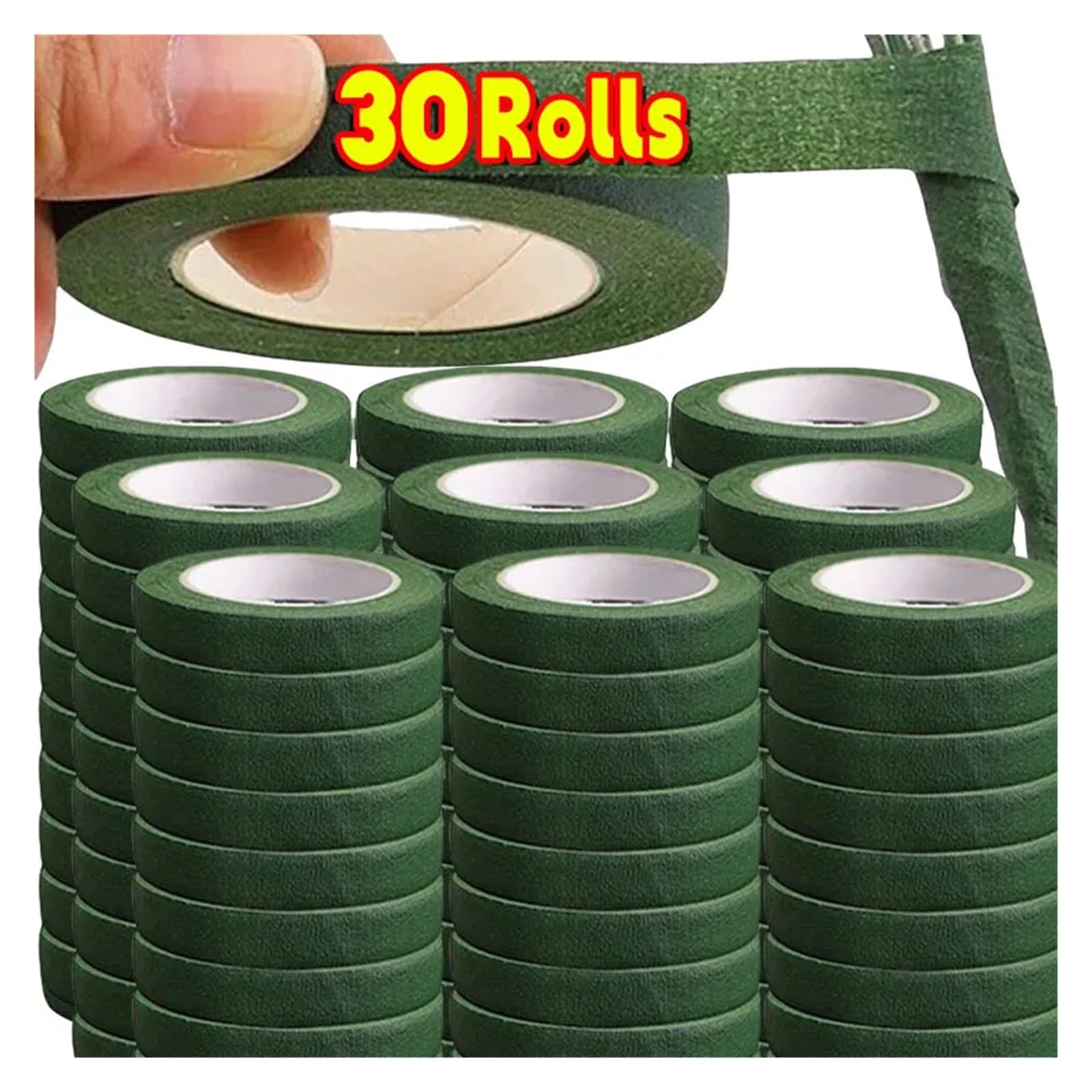 Taśma florystyczna, Zielona taśma kwiatowa 1,2 cm x 18 m Opakowanie 1-30 szt. Do owijania łodyg bukietów(30rolls)