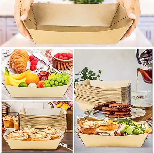 Miniatura 6 de MotBach Paquete de 30 bandejas de papel extra grandes de 5 libras, desechables, resistentes a la grasa, bandeja de comida de papel resistente para