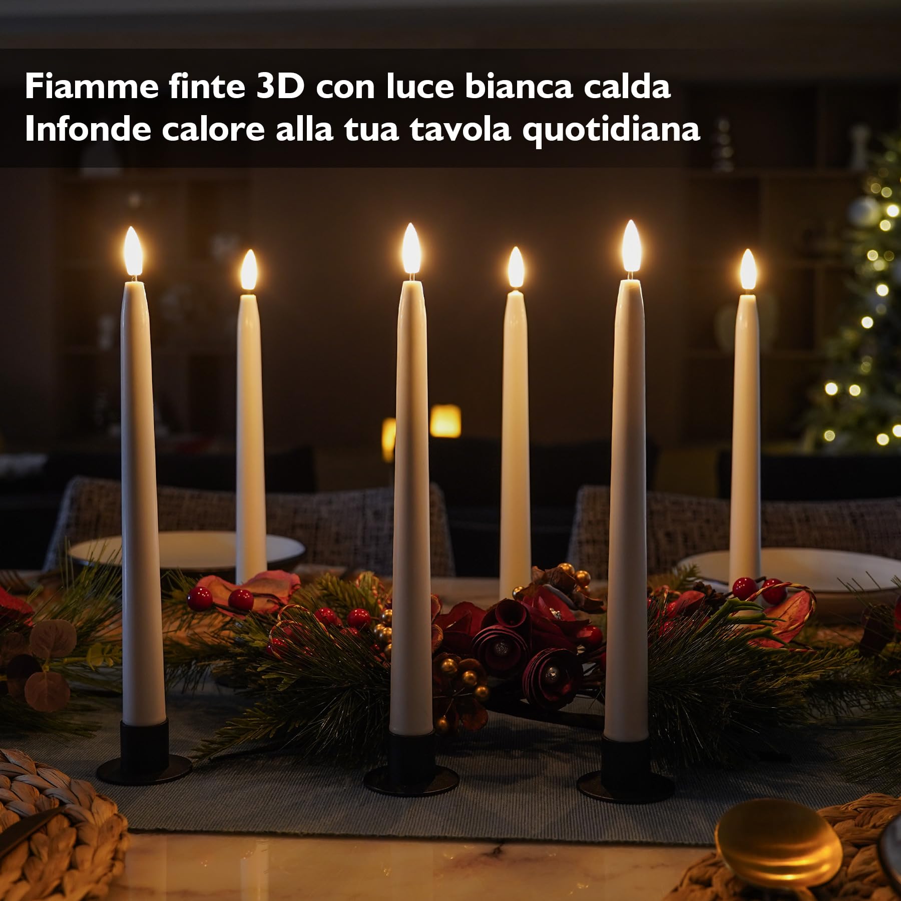 Rhytsing 6 Candele Coniche Bianche a Batteria con Timer, Candele LED Lunghe di Plastica per Natale, 2 Telecomandi Incluse - H 28 cm