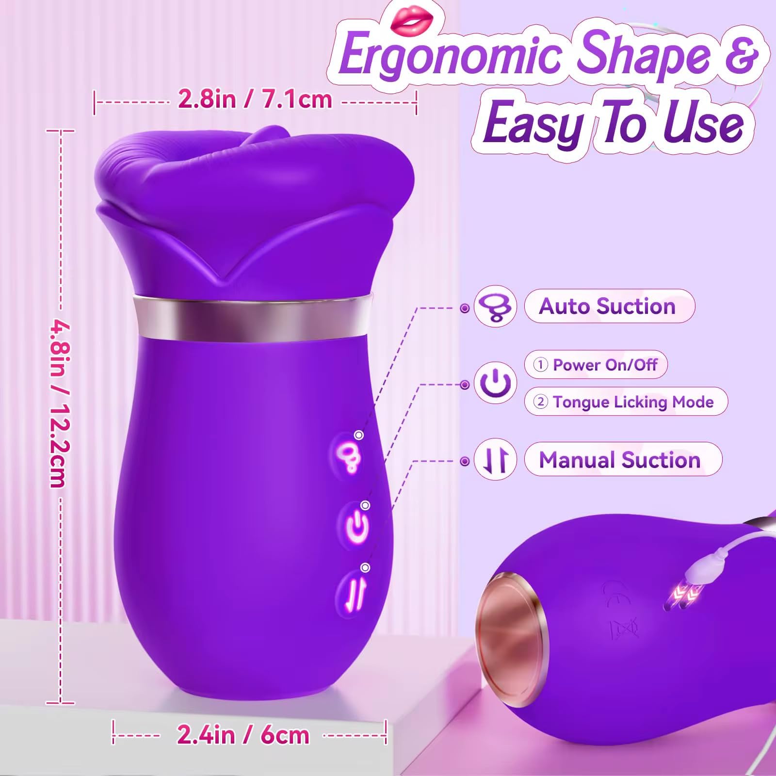 Mr. James Concepts – 5 – in – 1 smart dispositivo per il benessere intimo – con controllo tramite app Kiss Vibrator with Licking, vibrazione & aspirazione – Ergonomic Design for External intimo