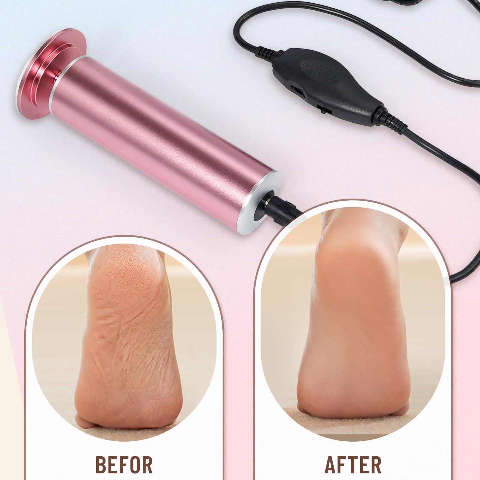 Lima eléctrica para eliminar callos de pies para mujeres, con controlador de velocidad y 60 discos de papel de lija – Herramienta de pedicura eléctrica para eliminar callos