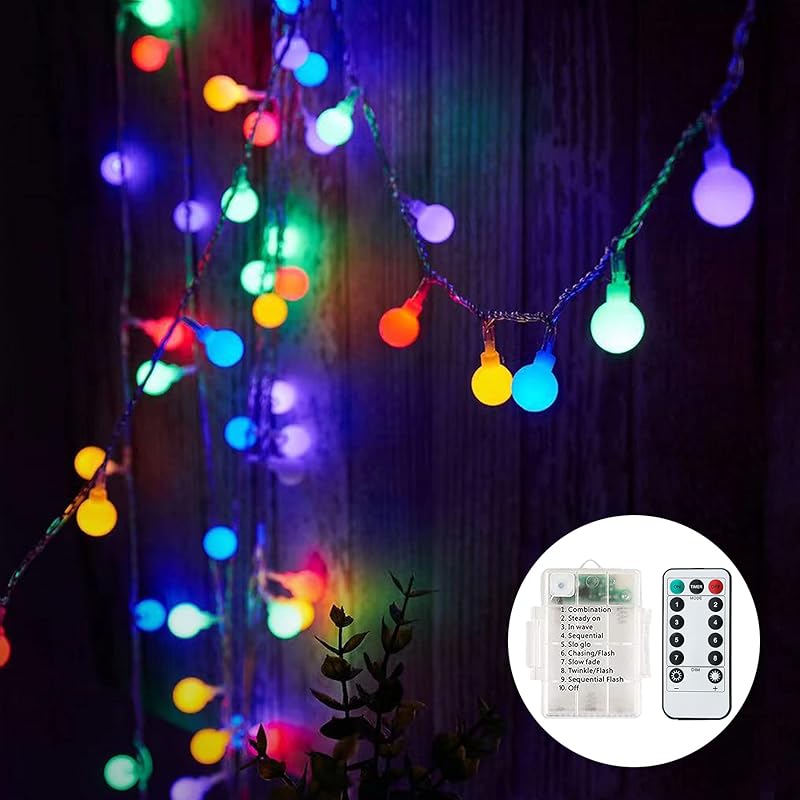 Guirlande Lumineuse à Piles, 7M 60 LED Boules avec 8 Modes d'éclairage, Guirlande Lumineuse étanche 