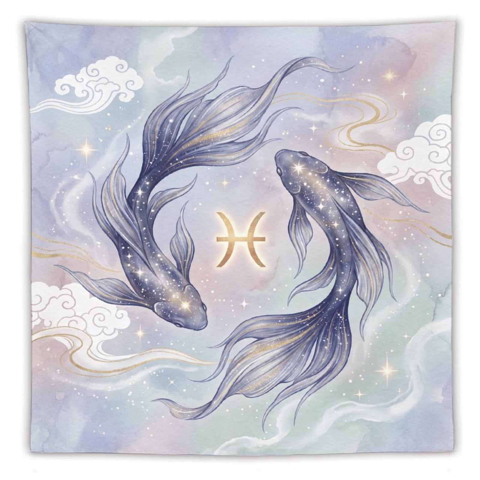 W7C8U2X3 Pisces Koi Pastel Wall Tapestry, Ukiyo-e, Minimalist Asian Art