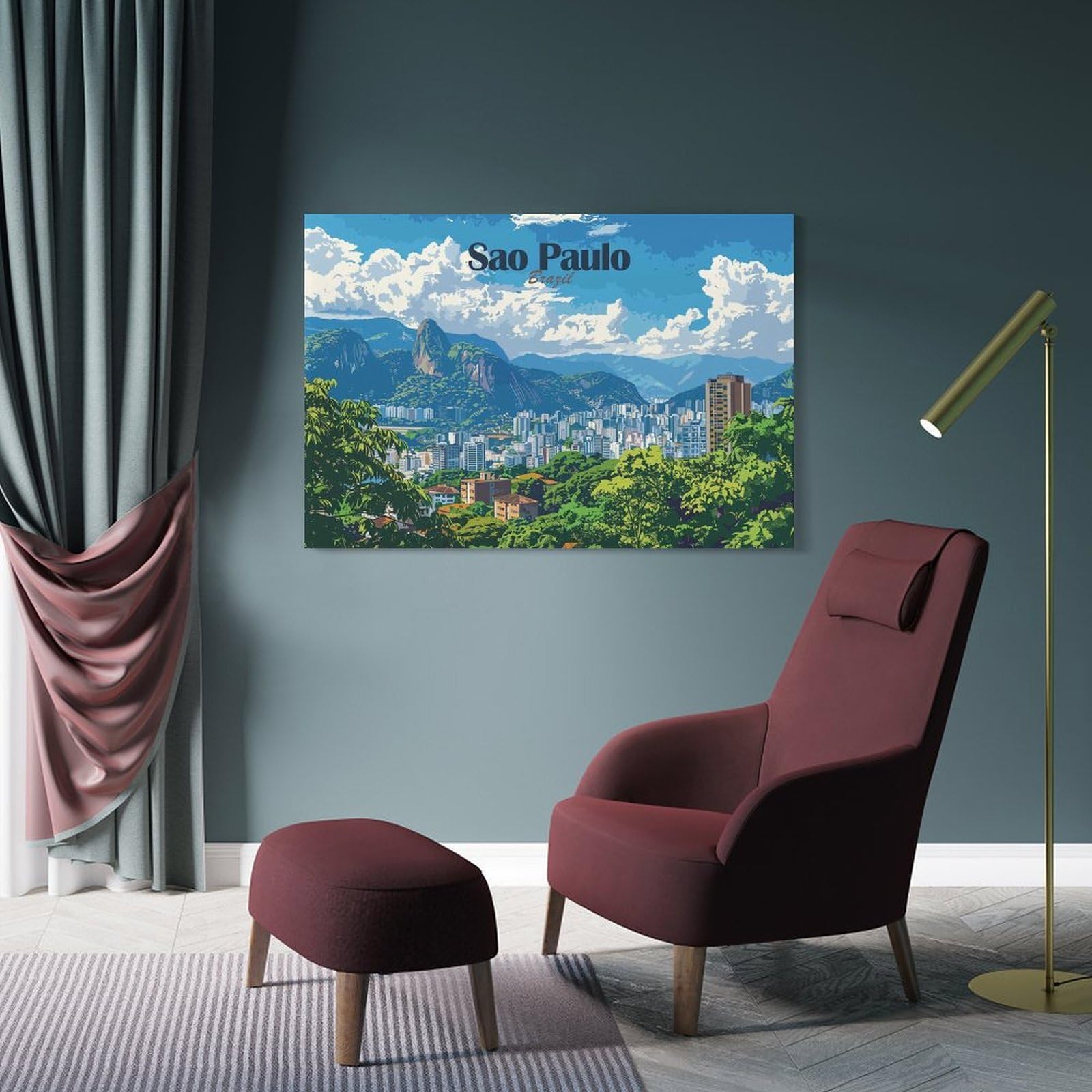 Junmoney Frame-Style-14 Hanging Wall Art Sao Paulo Cityscape, 12X18inch(30X45cm), For Entryway, Lounge Links Or Small Walls, A Neat Decor Update For Hallways