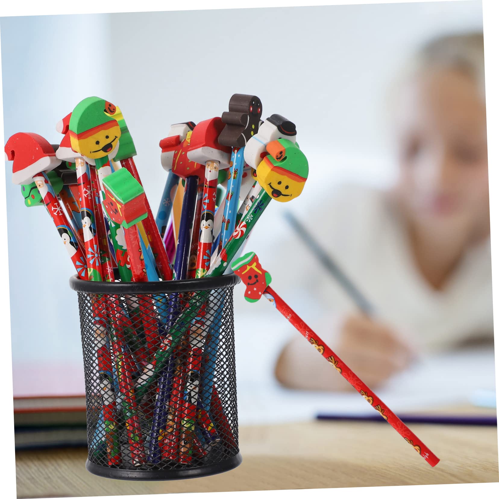 TEHAUX 40pièces Crayons De Noël Carton Avec Effaceurs Crayons Cartoon Pour Fournitures Scolaires Et De Fête