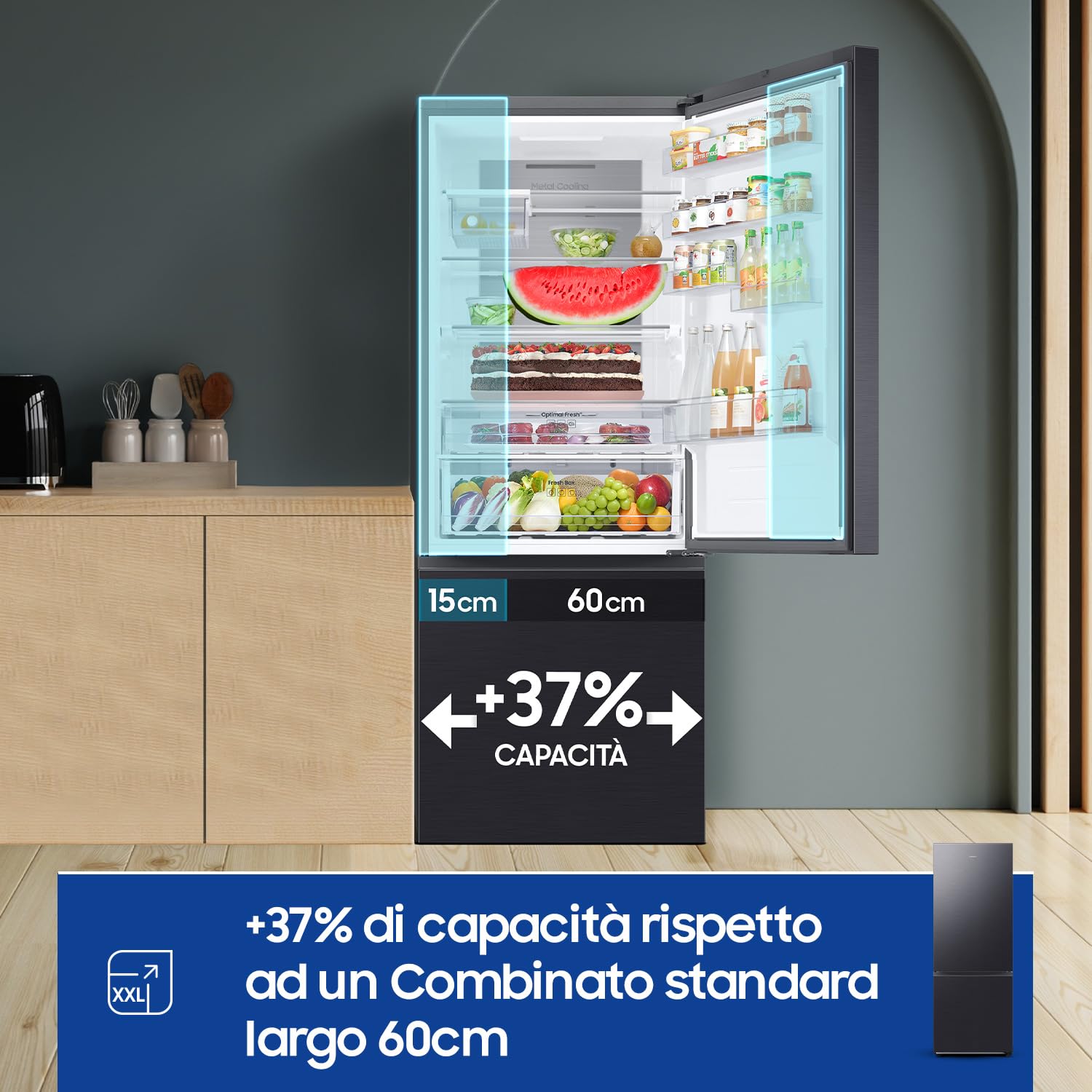 Samsung Frigorifero Combinato F1rst 75 AI RB53DG706AB1/EF, Wifi, Largo 75cm, Twin Cooling Plus, Metal Back, Total No Frost, 538 L, LxAxP: 75,6 x 203 x 71,1 cm, Antracite