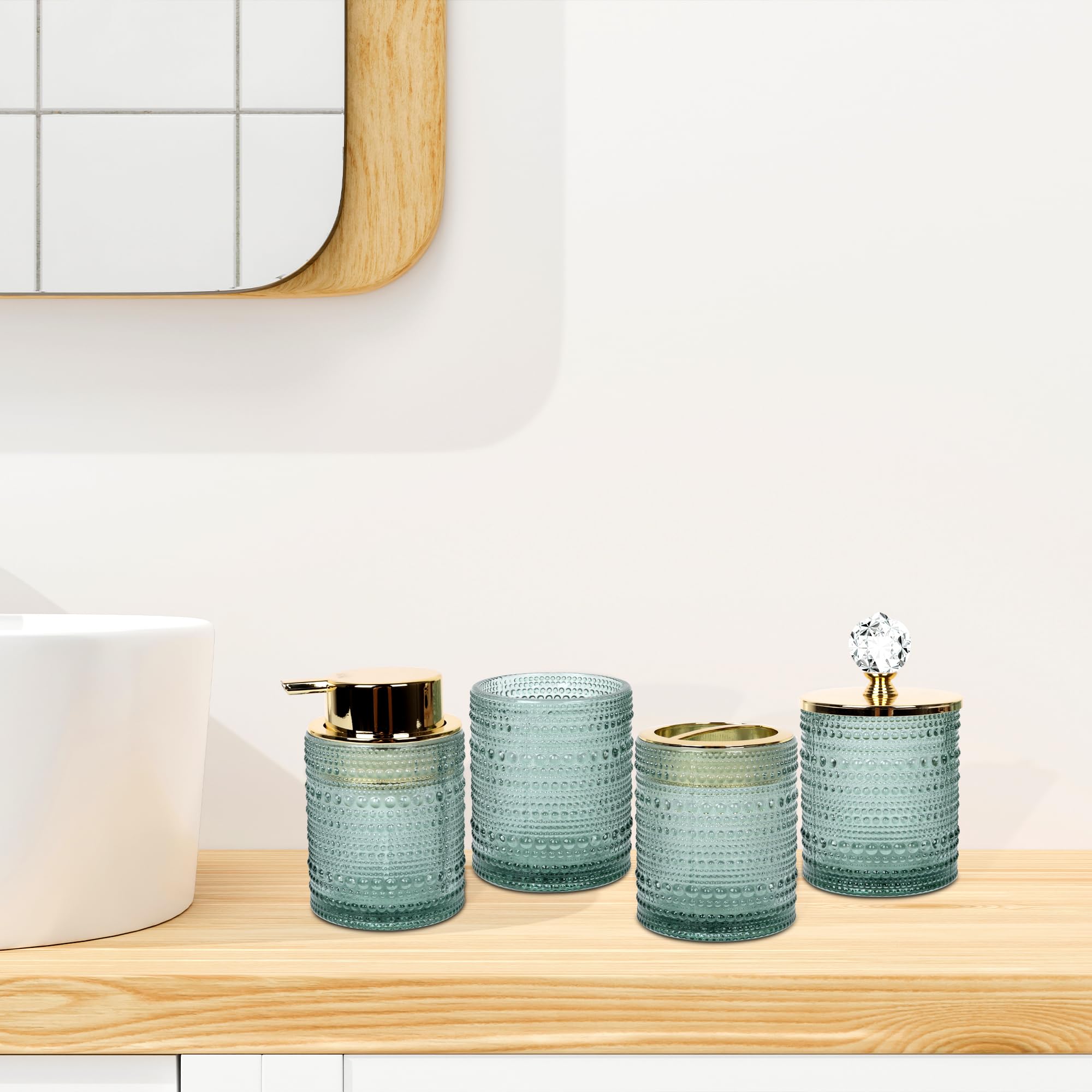 Set Accessori Bagno 4 Pezzi - Dispenser Sapone E Portaspazzolino, Grigio - Foto 5