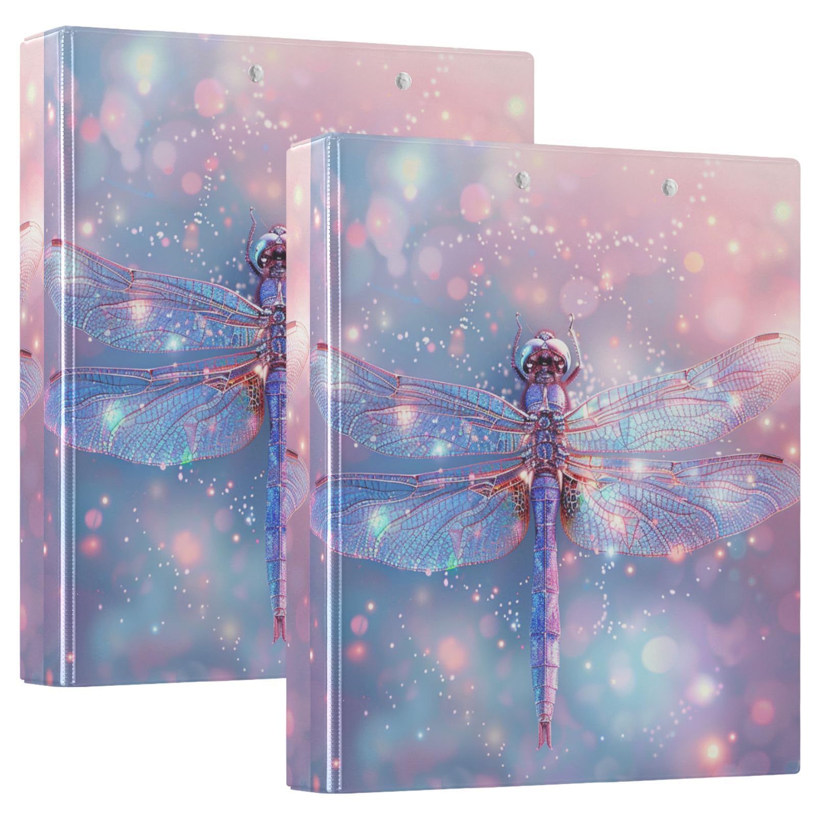 3 Ring Binder, Dragonfly Pink Sparkle File Folder Holds 200 Sheets File Storage for Women Men School Office Supplie - Image 3