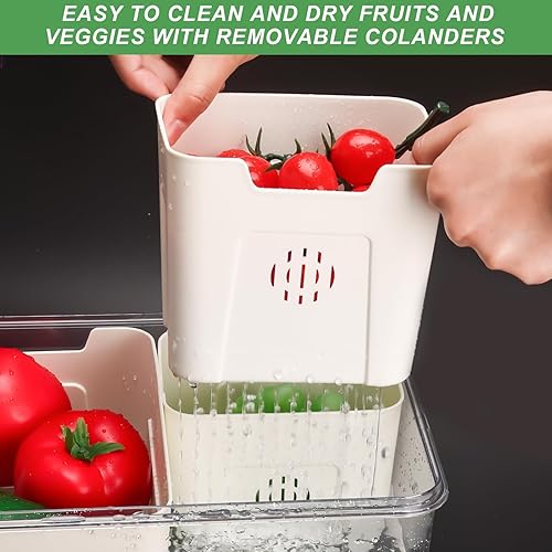 Miniatura 4 de shopwithgreen Contenedores de almacenamiento para refrigerador con tapa y asa, contenedor portátil para alimentos con 3 coladores extraíbles, ahorro