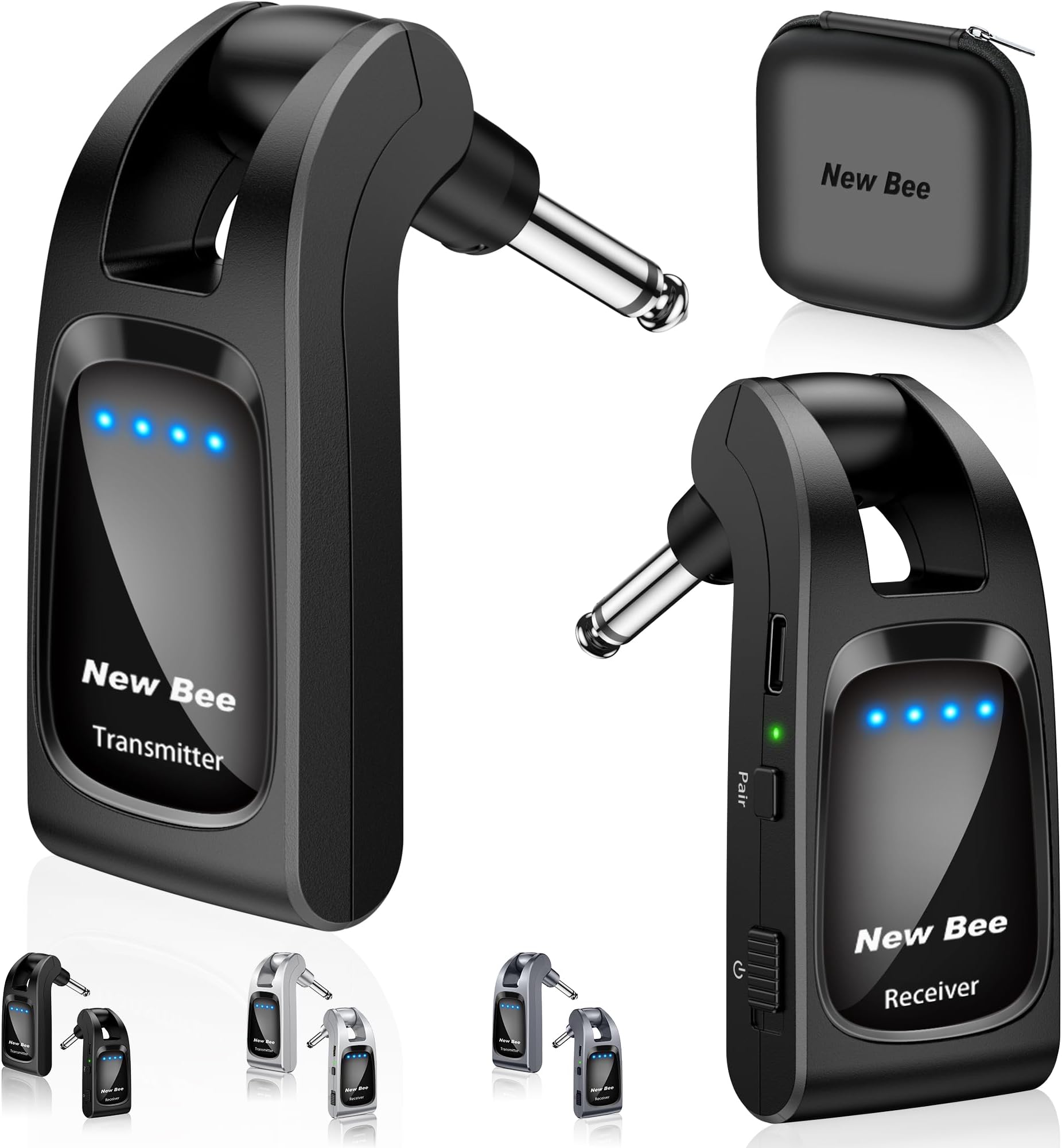 Wireless Guitar System 2.4GHz with 6 Channels 24Bit/48KHz Hi-Res Audio Rechargeable Wireless Guitar Transmitter Receiver for Bass Active Pickup Electric Instruments