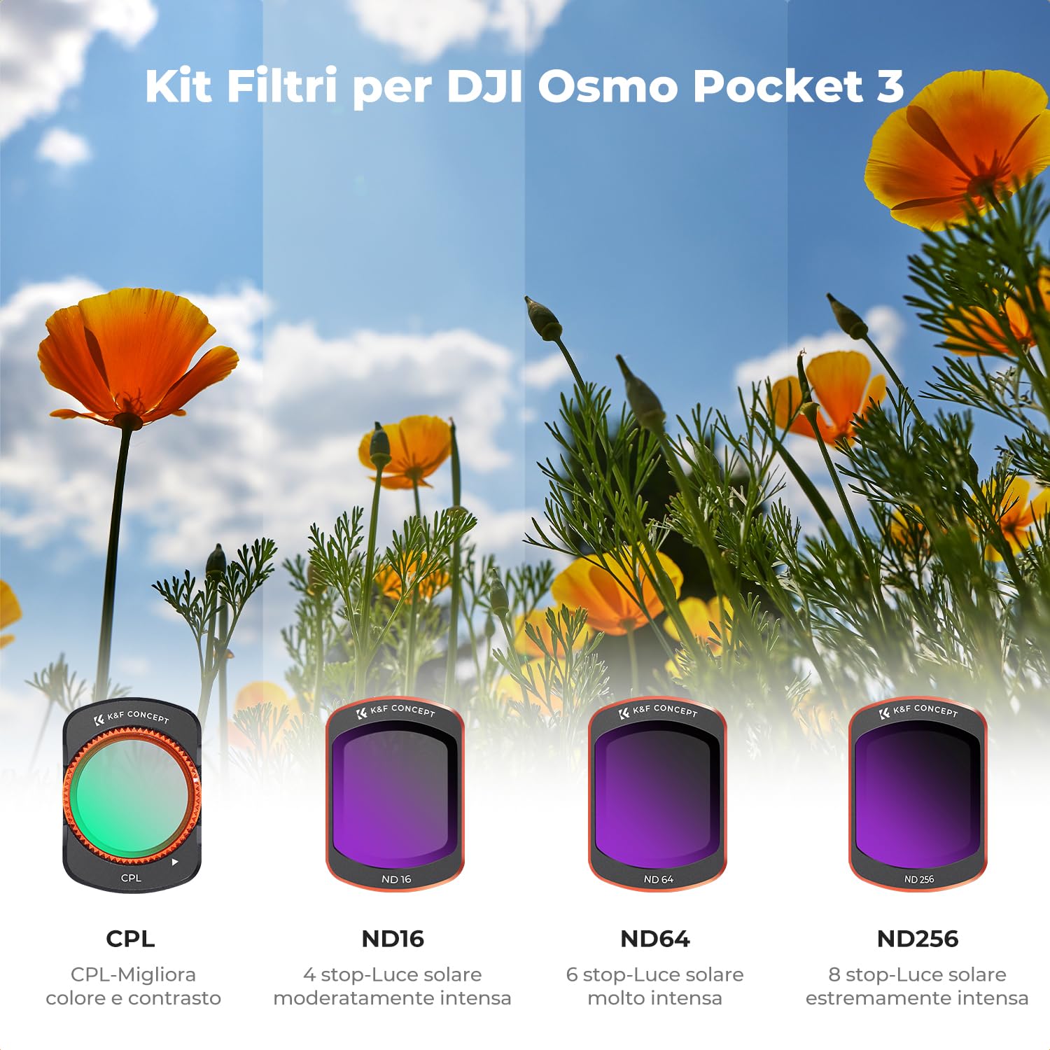 K&F Concept CPL ND16-ND256 Mag Filter Set per DJI Osmo Pocket 3 - Dettaglio