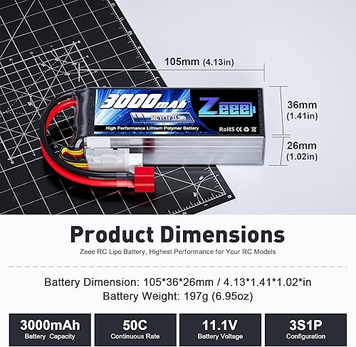 Miniatura 2 de Zeee 3S Lipo Batería 3000mAh 11.1V 50C con conector T Batería RC para avión RC Helicóptero RC Car RC Truck RC Boat UAV Drone FPV (paquete de 2)