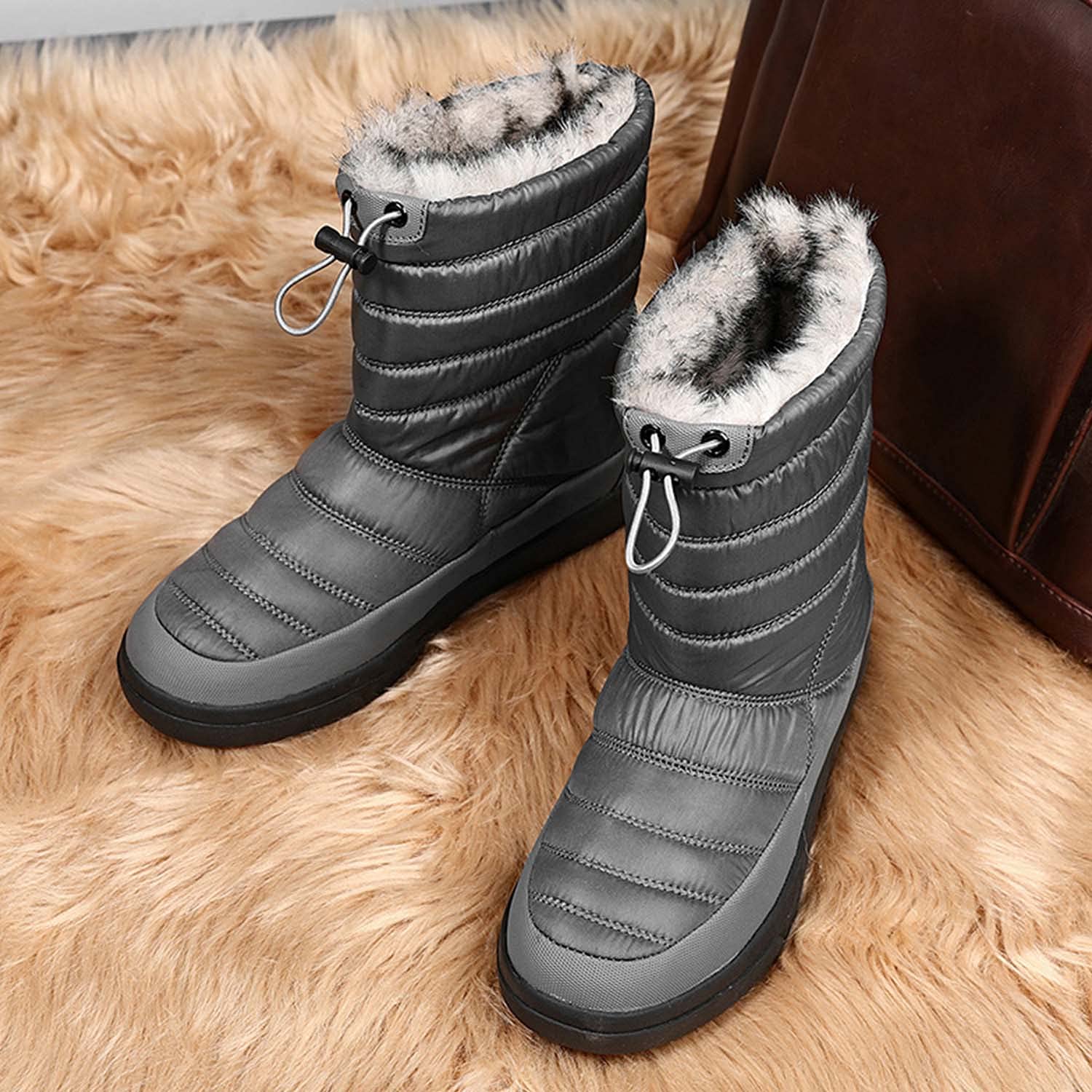 Botas de nieve para mujer invierno cálido forro de piel al aire libre sin cordones en botines impermeables zapatillas de deporte, Silver, 39 EU
