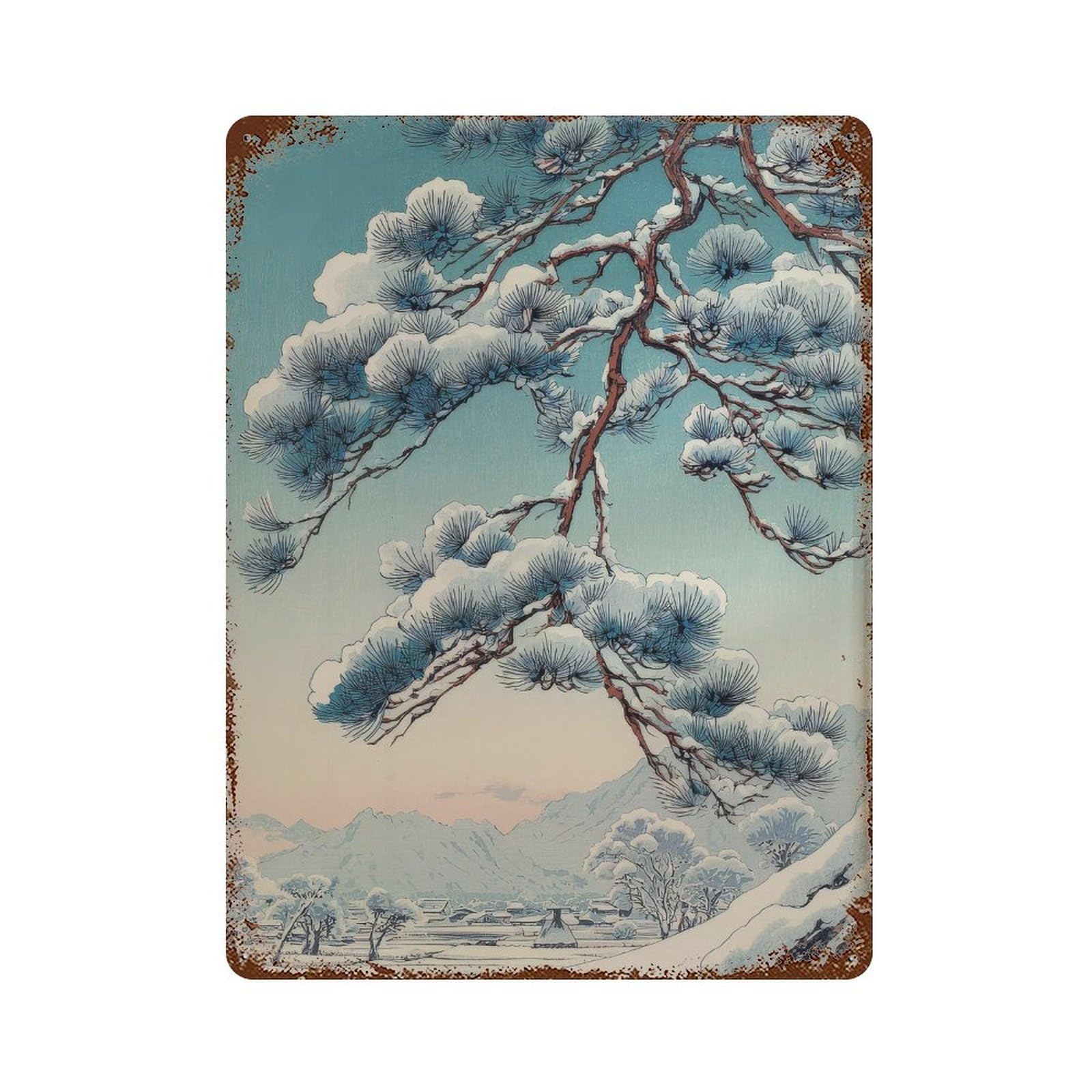 xiaoxiaoshen Snowy Pine Tree. Japanese Ukiyo Wall Decor Art Metal Tin Poster Modern Home Decor Art Home Bar Shop Decorations Vintage Sign 40x30cm