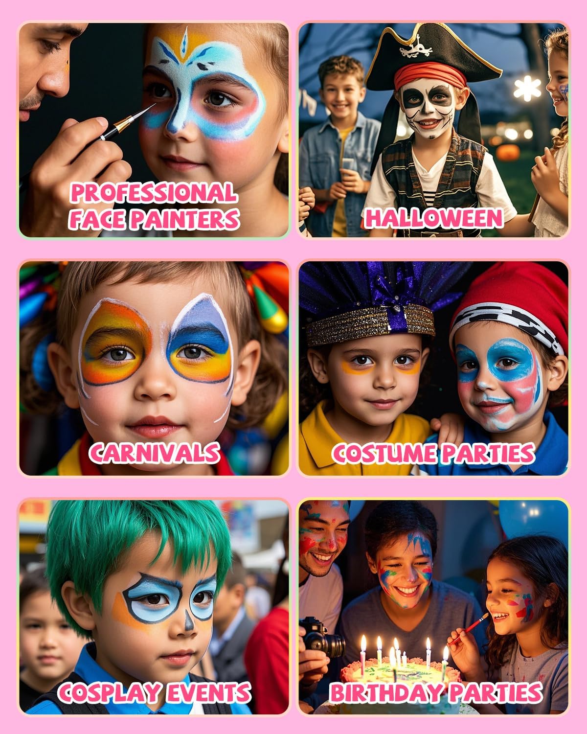 Anka Bella Professional Face Painting Kit for Kids,12X10gm Water Based Split Cake Face Paint with Stencil & Brushes,Hypoallergenic & Non-Toxic,Gift for Birthday Parties/Halloween/Carnival - Image 8