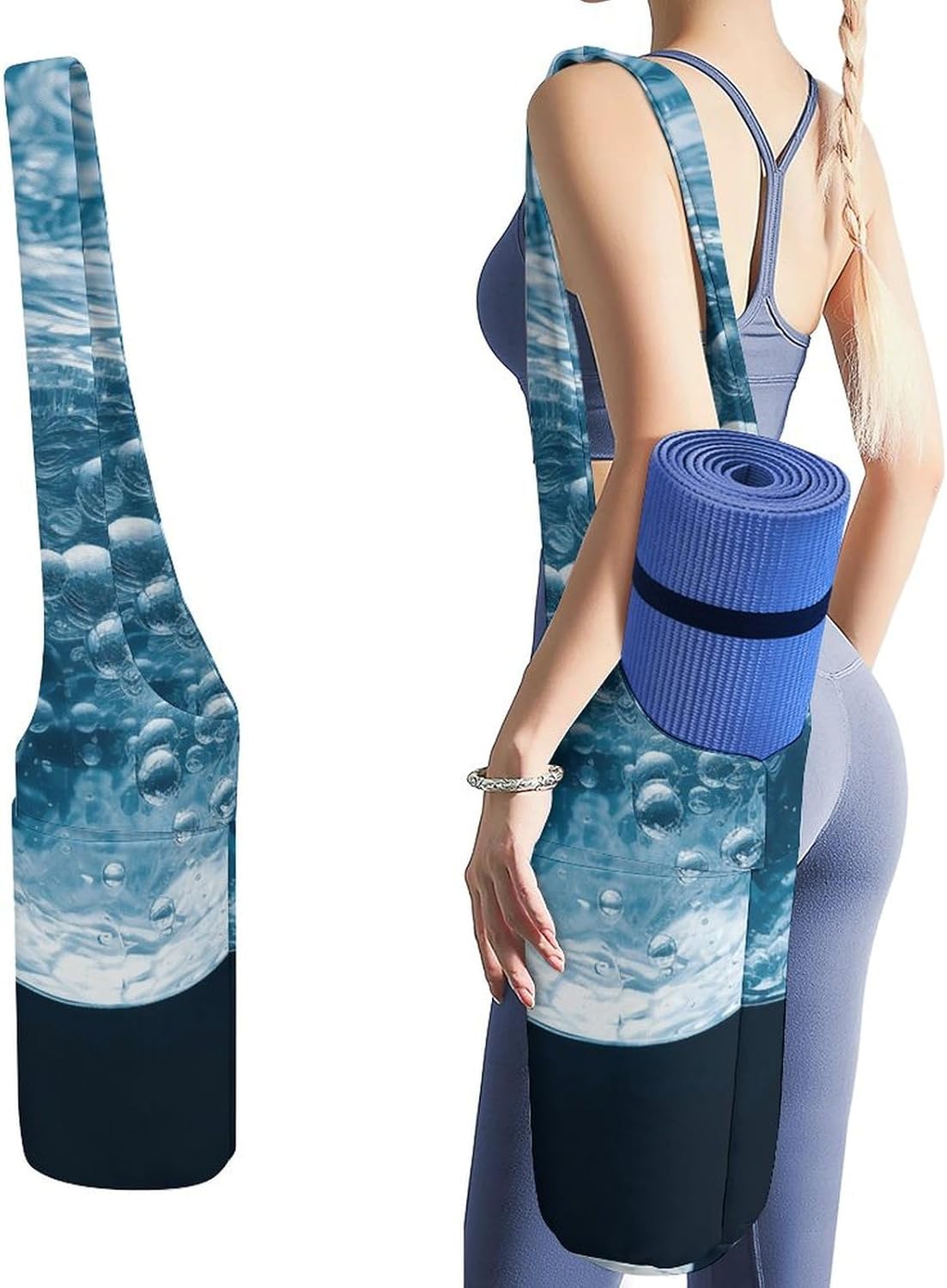 Yoga Mat Organizer, Water Print Yoga Mat Bag Gym Mat Bag Canvas Storage Bag Durable Yoga Carrier