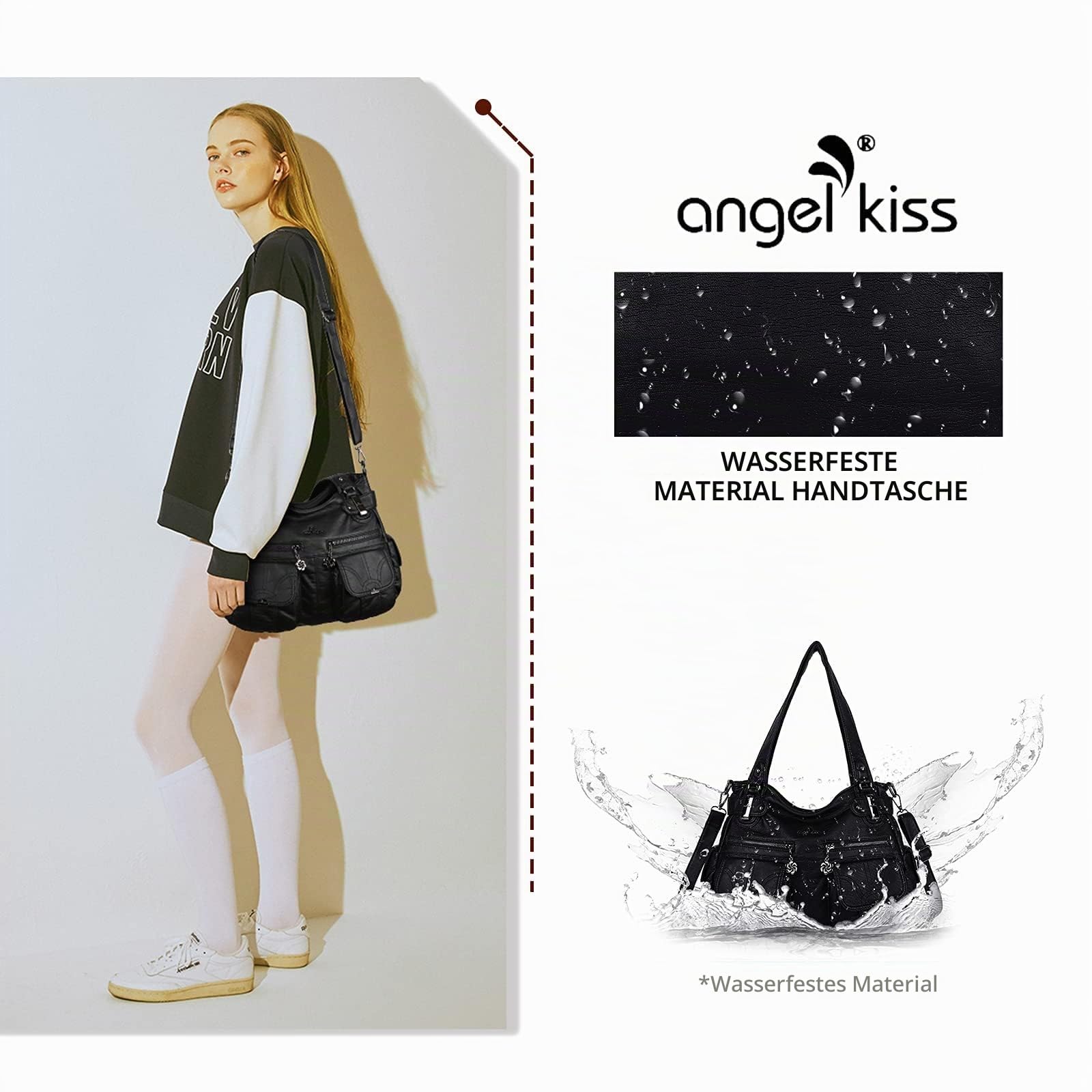 Angel Kiss Tasche Damen Handtasche weiches Taschen Schultertasche Henkeltaschen Umhängetaschen Tragetasche Tote Shopper Groß Hobo Tasche Viele Fächer tolle tasche für Frauen
