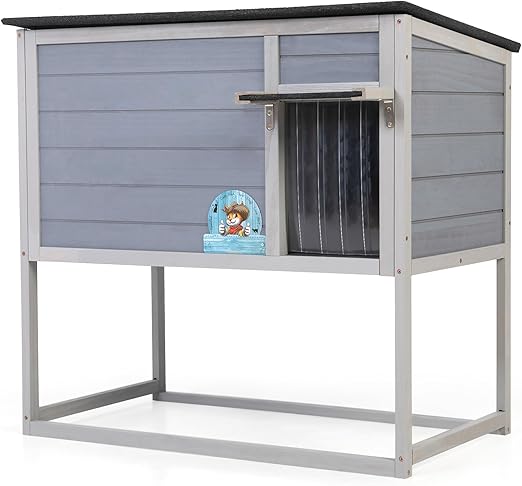 Raised Outdoor Cat House, Weatherproof Cat Shelter for Outside with Insulated All-Round Foam, Feral Cat Enclosure Openable Top, PVC Curtain, Wooden Condos for Small Dogs,Rabbits