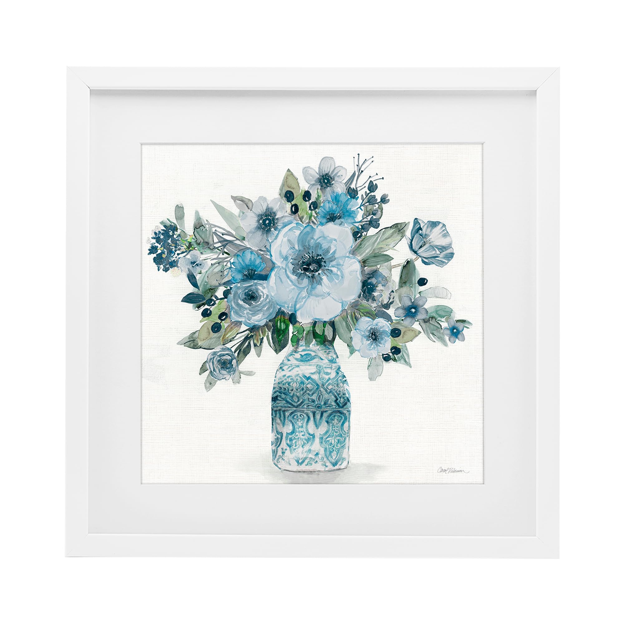 Stupell Industries Coastal White (Textured) 'Pastel Blue Botanical Bouquet'| Framed Print Under Glass