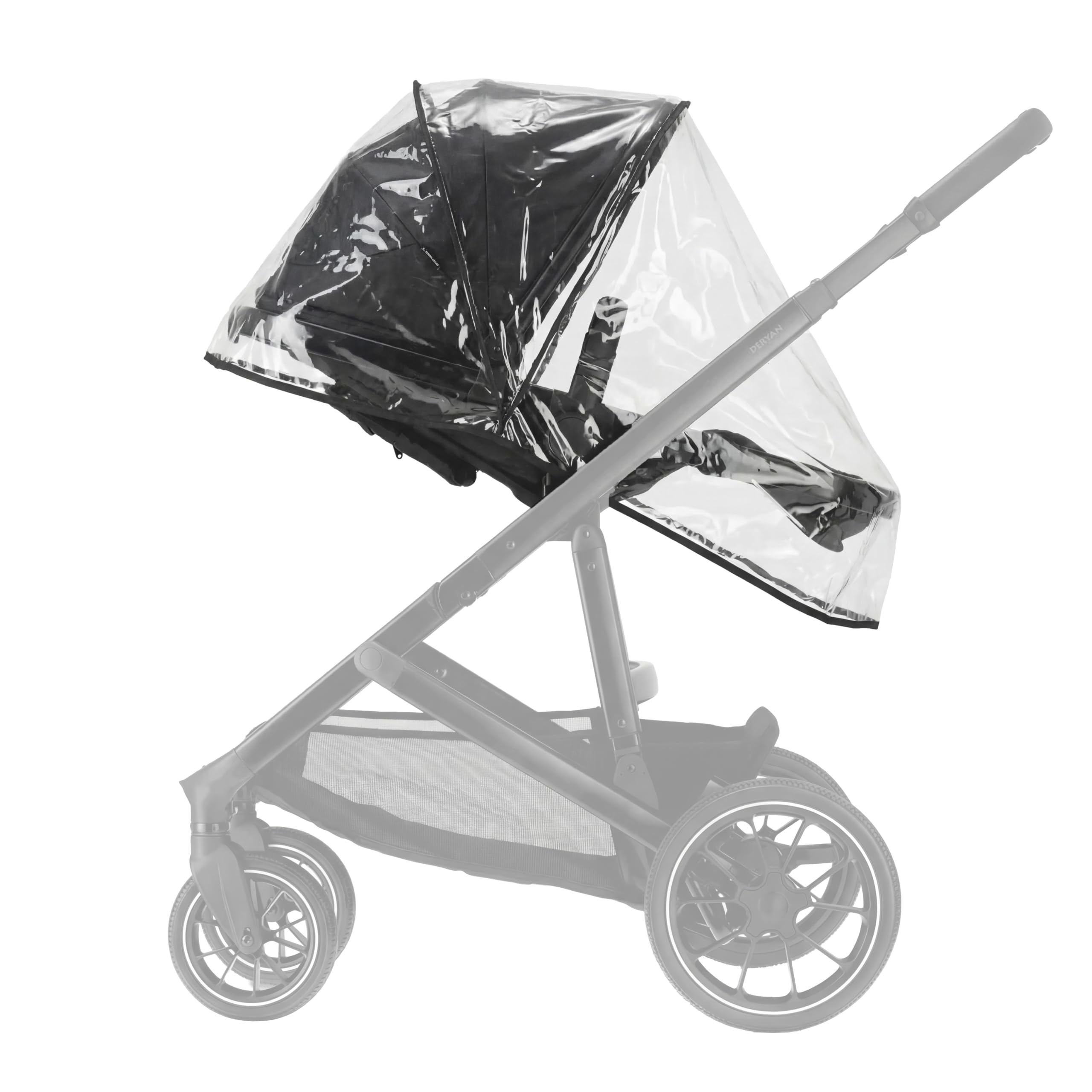 Deryan Evy V2 Habillage Pluie pour Poussette Double, Respirante Protection Pluie Poussette Double Avant et Arrière, EVA de Qualité Alimentaire, Imperméable, Transparente