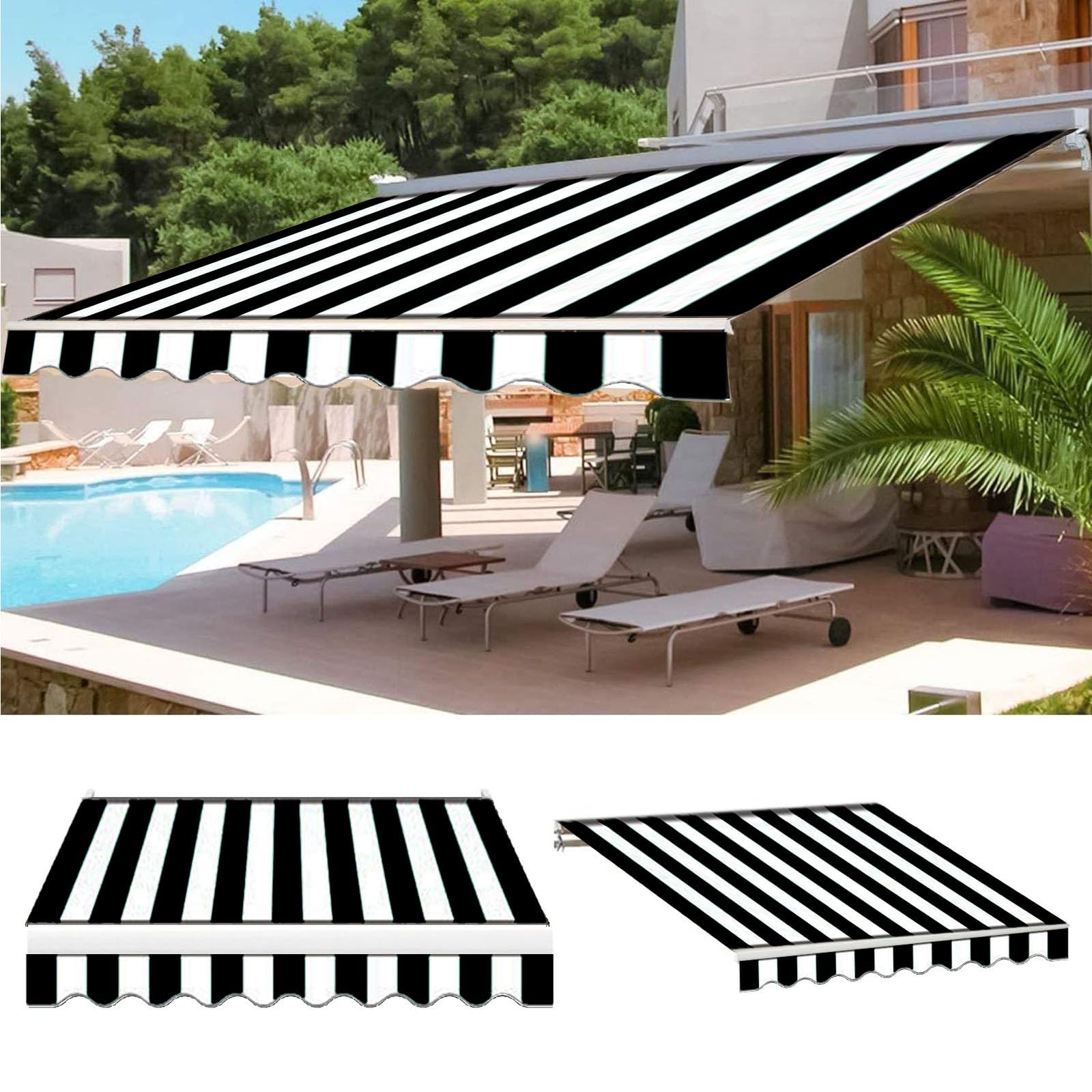 Odporna na promieniowanie UV poliestrowa markiza na patio, baldachim, chowana osłona przeciwsłoneczna do ogrodu, na balkon lub do biznesu, dostępna w wielu rozmiarach (dł. 6 x 2 m)