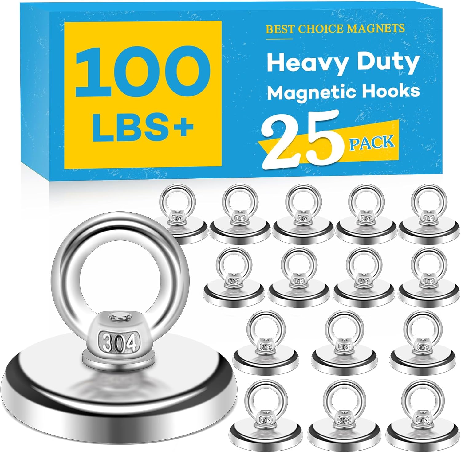 BEST CHOICE MAGNETS Magnetic Hooks, 100 LB（45KG） Heavy Duty Magnetic Hooks with Countersunk Hole Eyebolt, Perfect for Home, Kitchen, Workplace, Office and Garage, Pack of 25