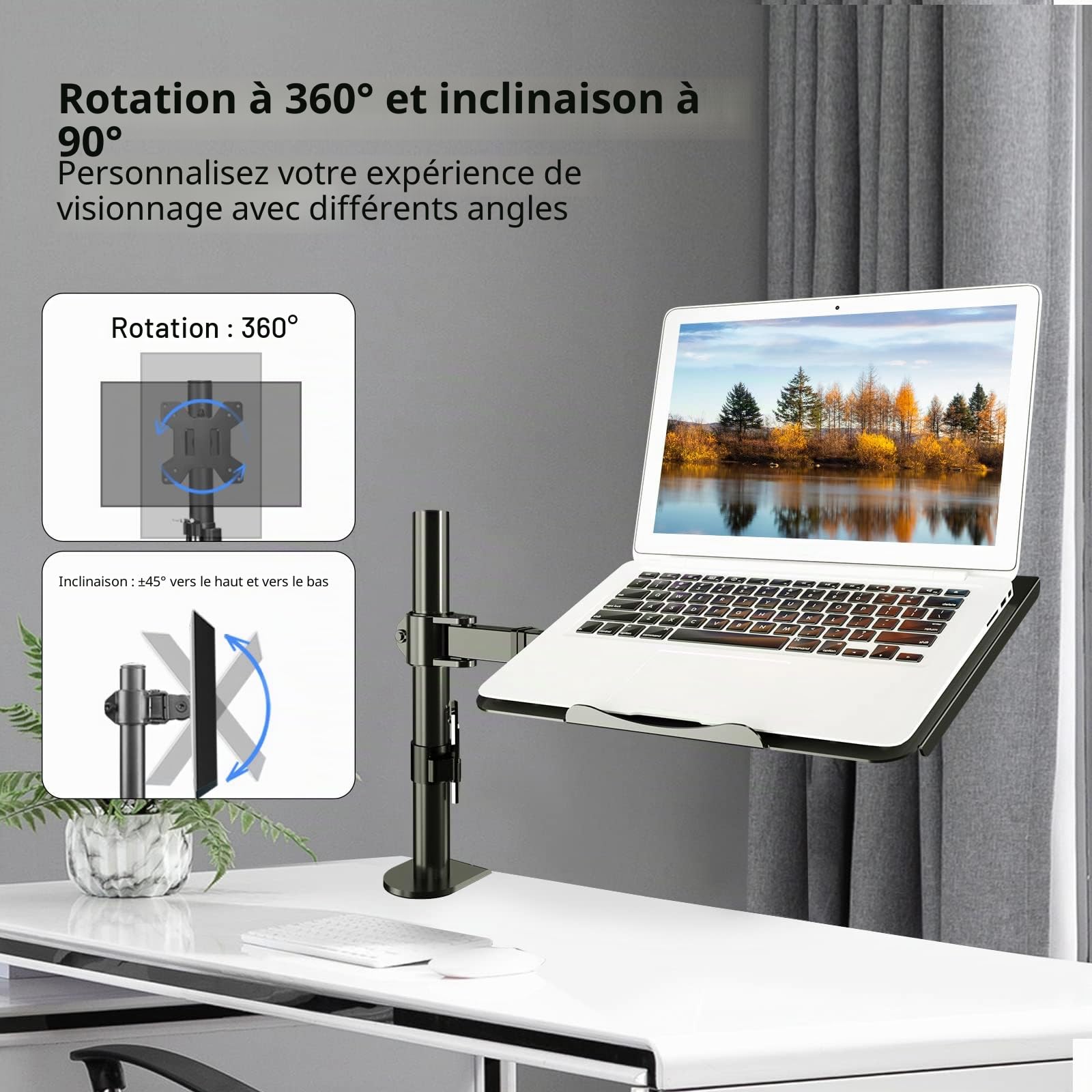 Suptek Support Ecran PC Bras pour Écran LCD LED 13-27 Pouces Ordinateur Portable 17 Pouces 360° Rotation