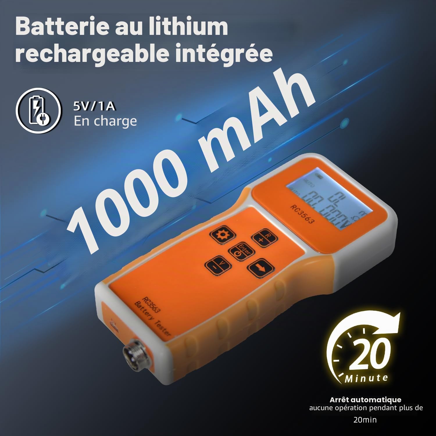 Testeur de Résistance Interne Batterie 1uΩ à 200Ω, 0 à ± 100V CC, Mesureur de Tension Portable avec Sonde, Analyseur de Batterie Interne pour Batteries Li, Zine, Pb-acide, Ni-CD, et Li-Fe RC3563