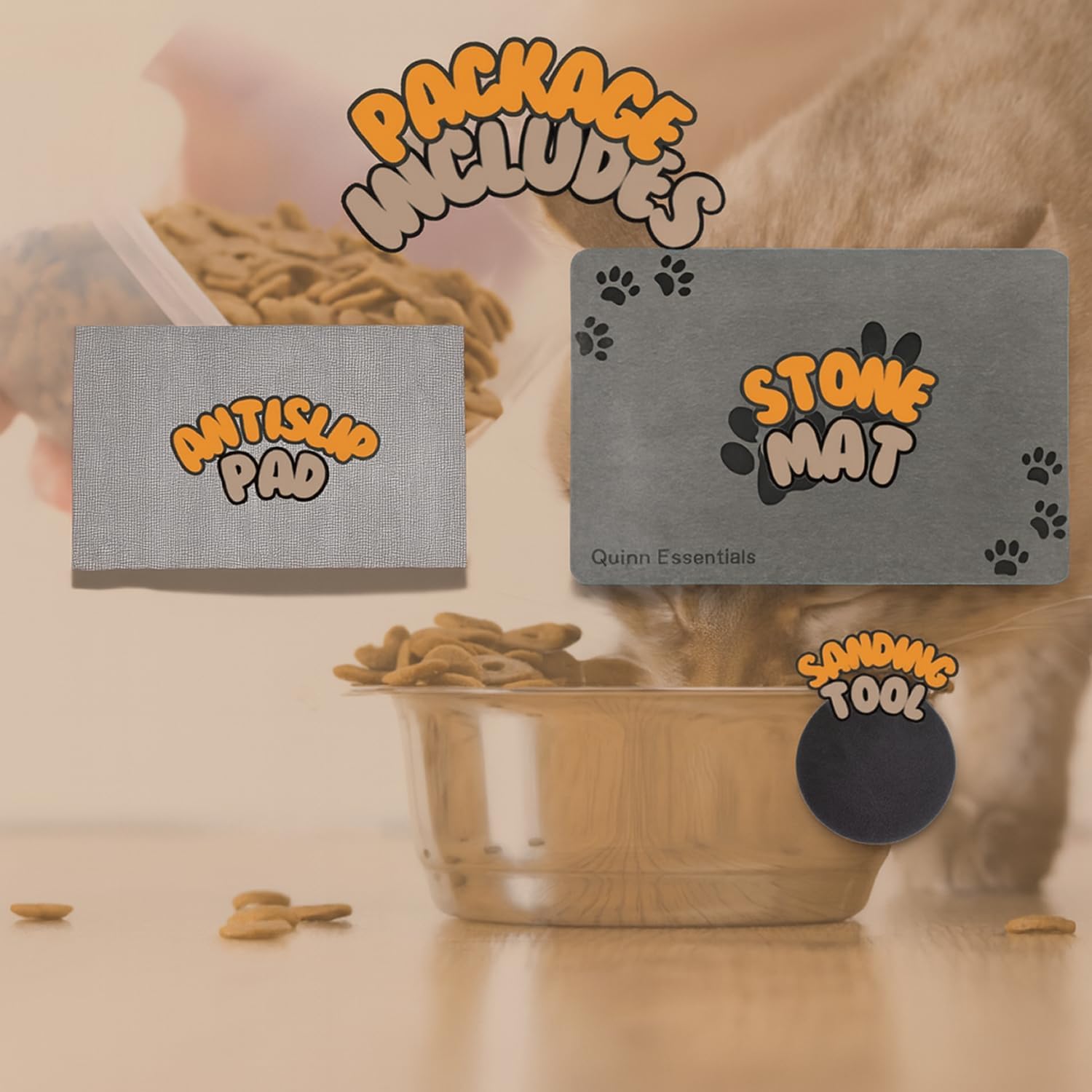 Quinn Essentials Dog Water & Feeding Mat Fast-Dry Diatomaceous Stone Tray for Bowls, Anti-Slip, Spill Control, Cleaner Area, Cat Feeding Tray, Travel Pet Mat - Image 4