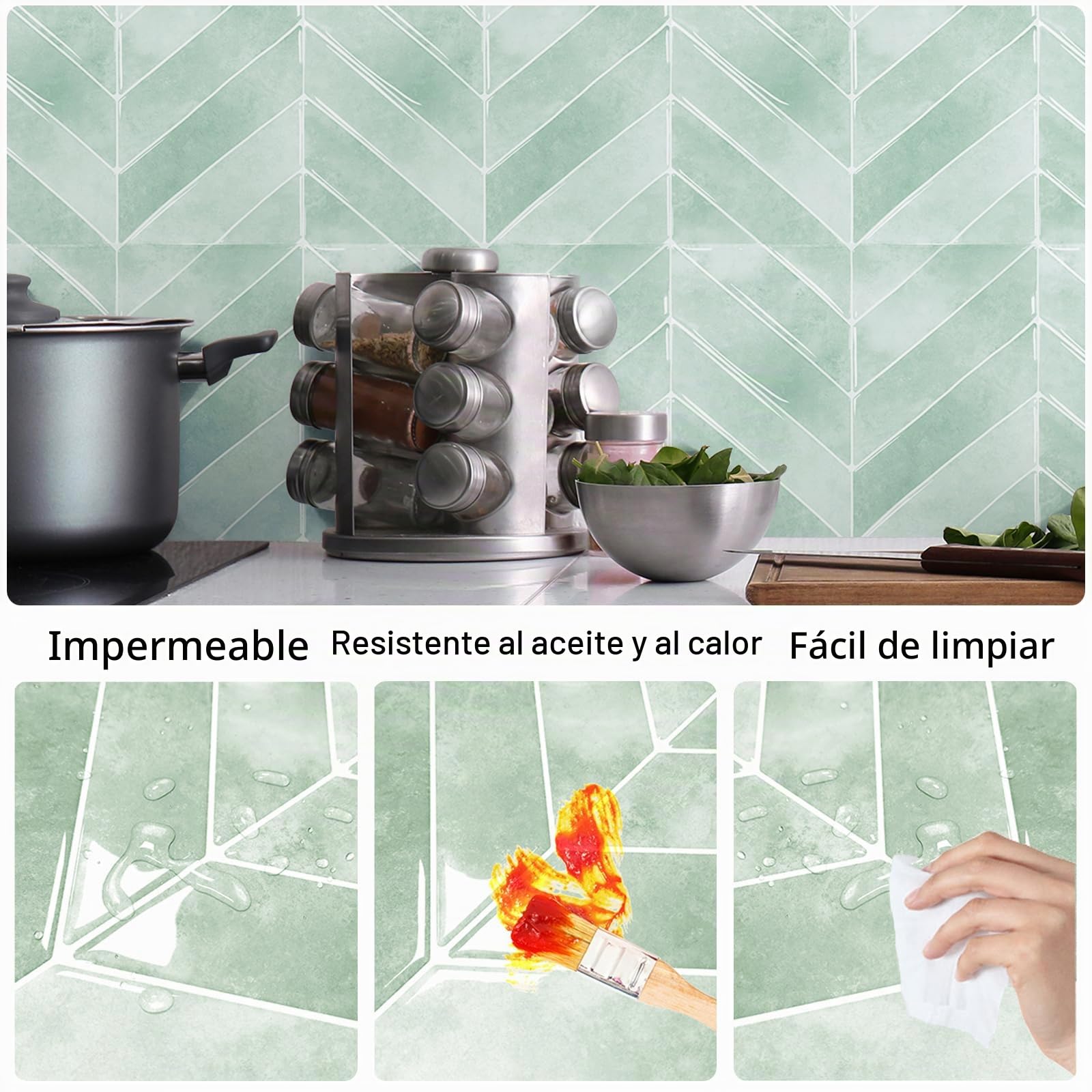 Adhesivos para Azulejos 28,7×22,9 cm, Impermeables 3D (Verde, 20 Unidades)
