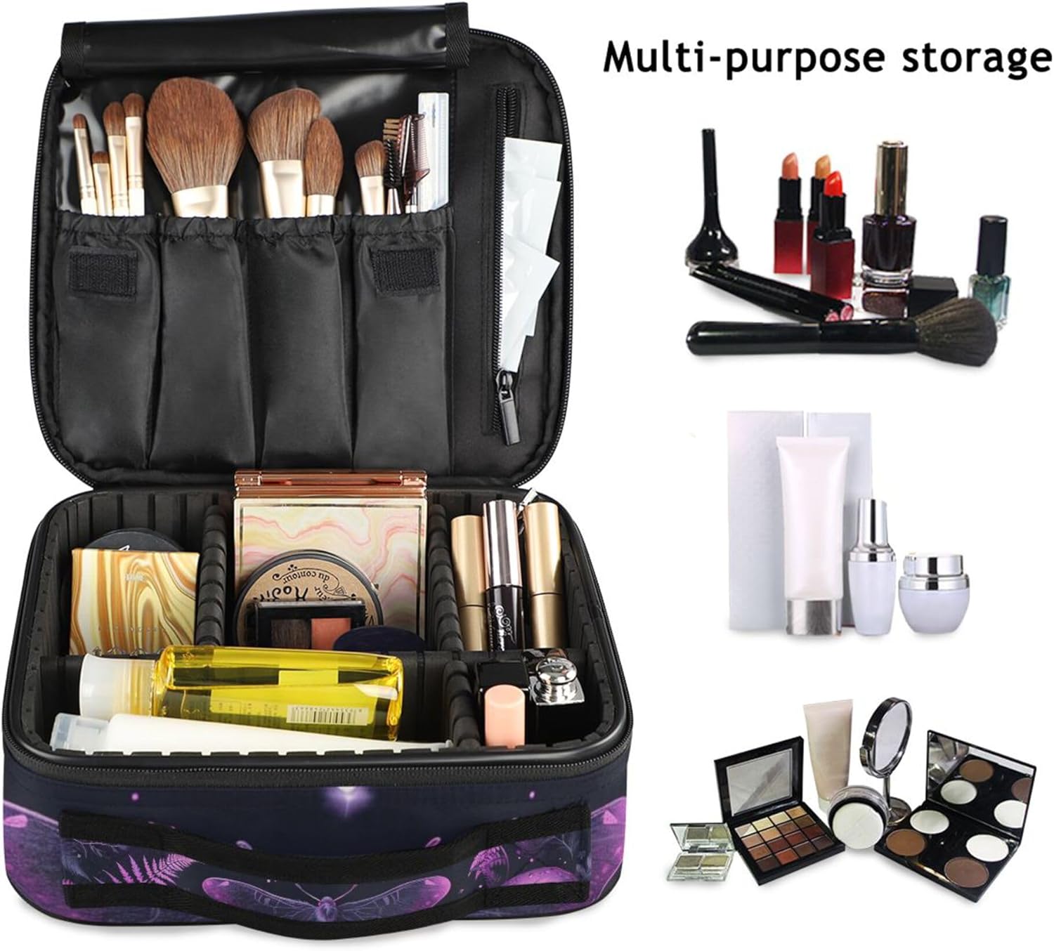 MNSRUU Travel Makeup Bag, Gothic Skull Butterfly Women Makeup Case Organizer Cosmetic Toiletry Bag for Teenage Girl with Adjustable Dividers