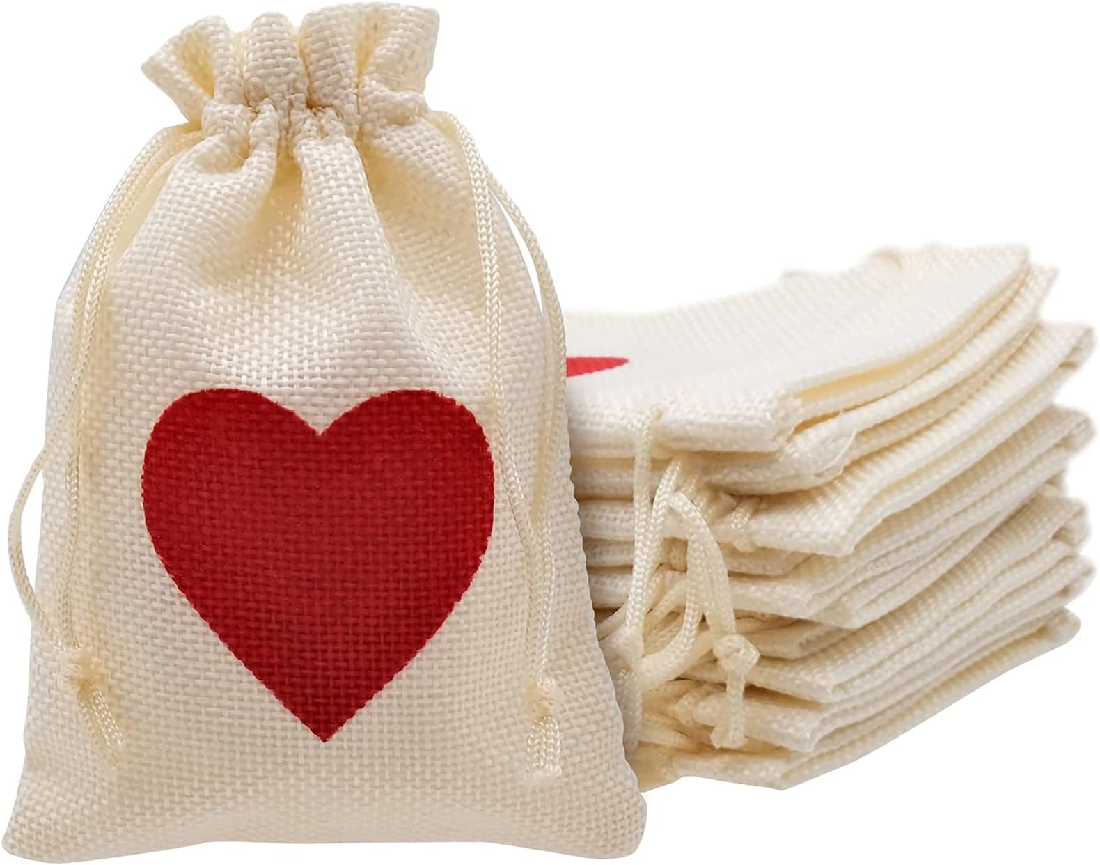 12pcs Love Linen Drawstring Bag,Candy Bag,Reusable Linen Gift Bag,Red Love Pattern,With Drawcord, For Wedding Party, Christmas Party, Birthday Party, Valentine'S Day Used As Gift Wrapping(3.93x5.51in)