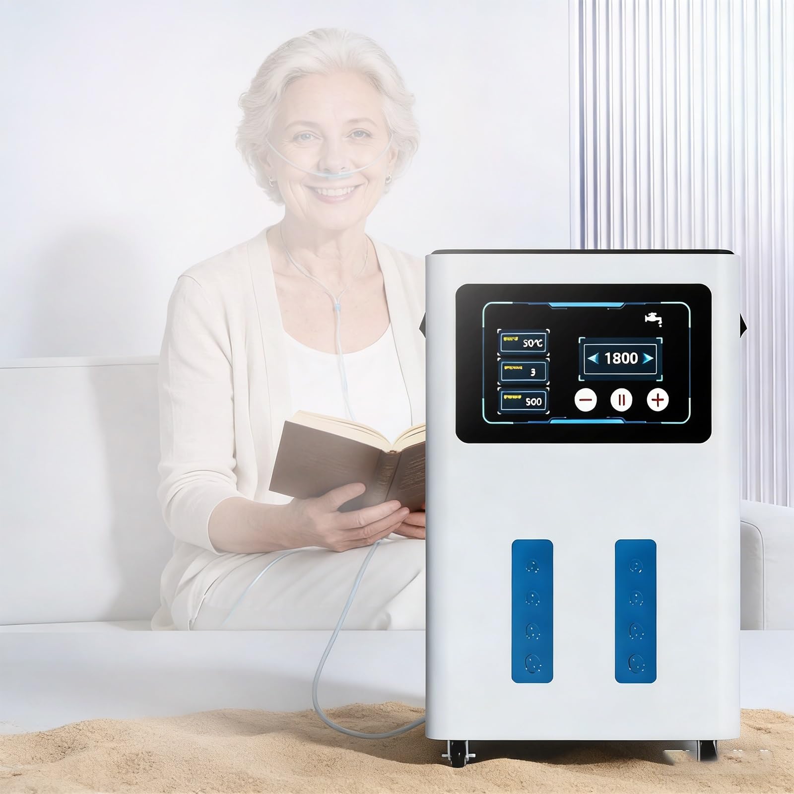 Inhalator Wodorowy 900-1800 Ml/Min, Jonizator Wody O Dużym Przepływie Z Elektrolizą SPE/PEM Wysoka Czystość 99,99% Wyświetlaczem Dotykowym 6-Godzinny Timer Do Użytku Profesjonalnego(1200ML)