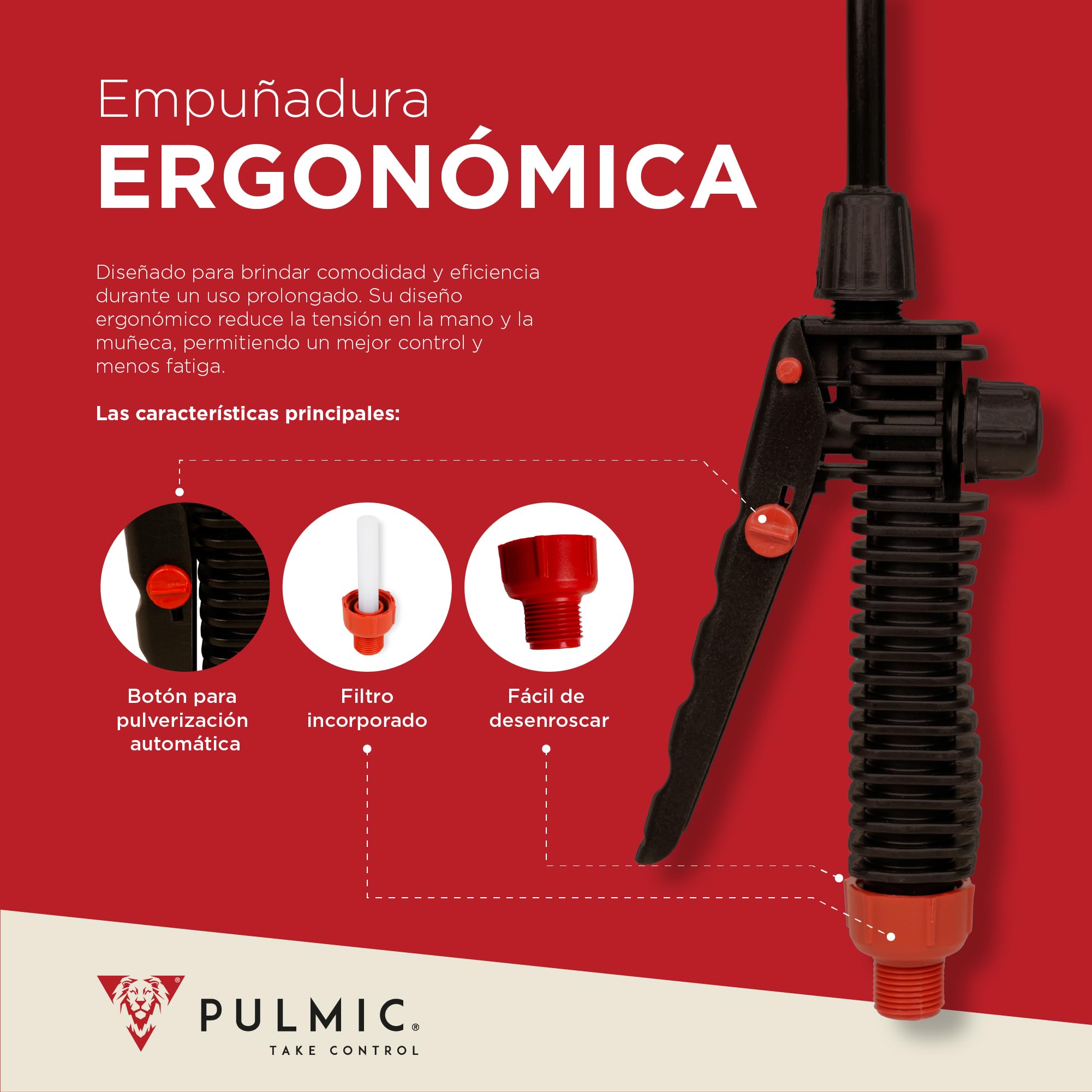 Pulmic Pulverizador Manual de Espalda 16L.Sulfatadora Profesional para Fumigar. Mochila de Pulverizar para Herbicida y Control de Plagas o Insecticida. Lanza Fibra de Vidrio 67cm. Fabricado en España.